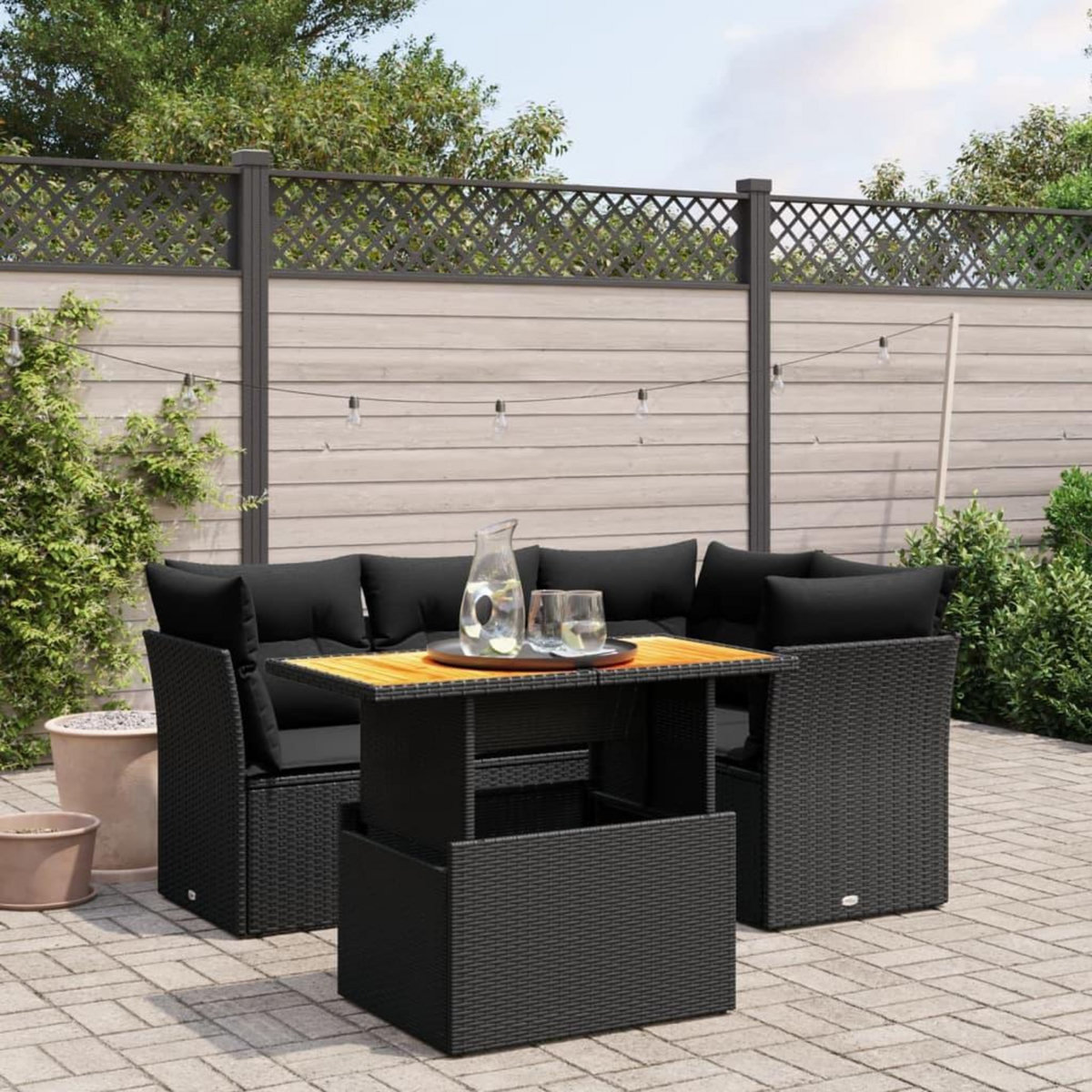 VIDAXL Salon de jardin 5 pcs avec coussins noir resine tressee