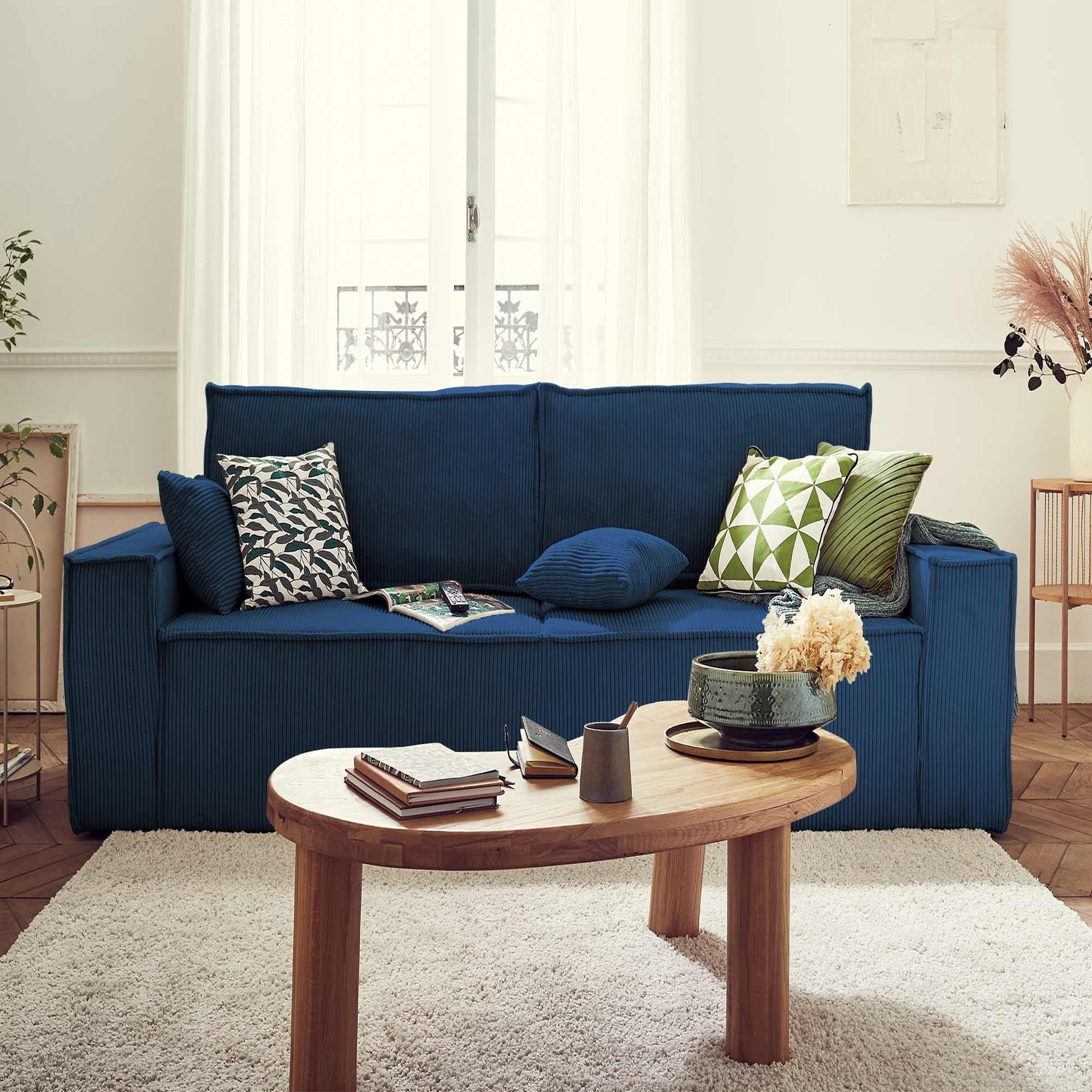 Voir la diapositive 4 : BEST MOBILIER Dellia - canapé 3 places convertible - avec coffre - en velours côtelé - style contemporain