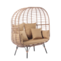 Voir la diapositive 3 : CONCEPT USINE Ensemble fauteuil sur pied effet rotin et repose-pieds avec coussin beige JANE