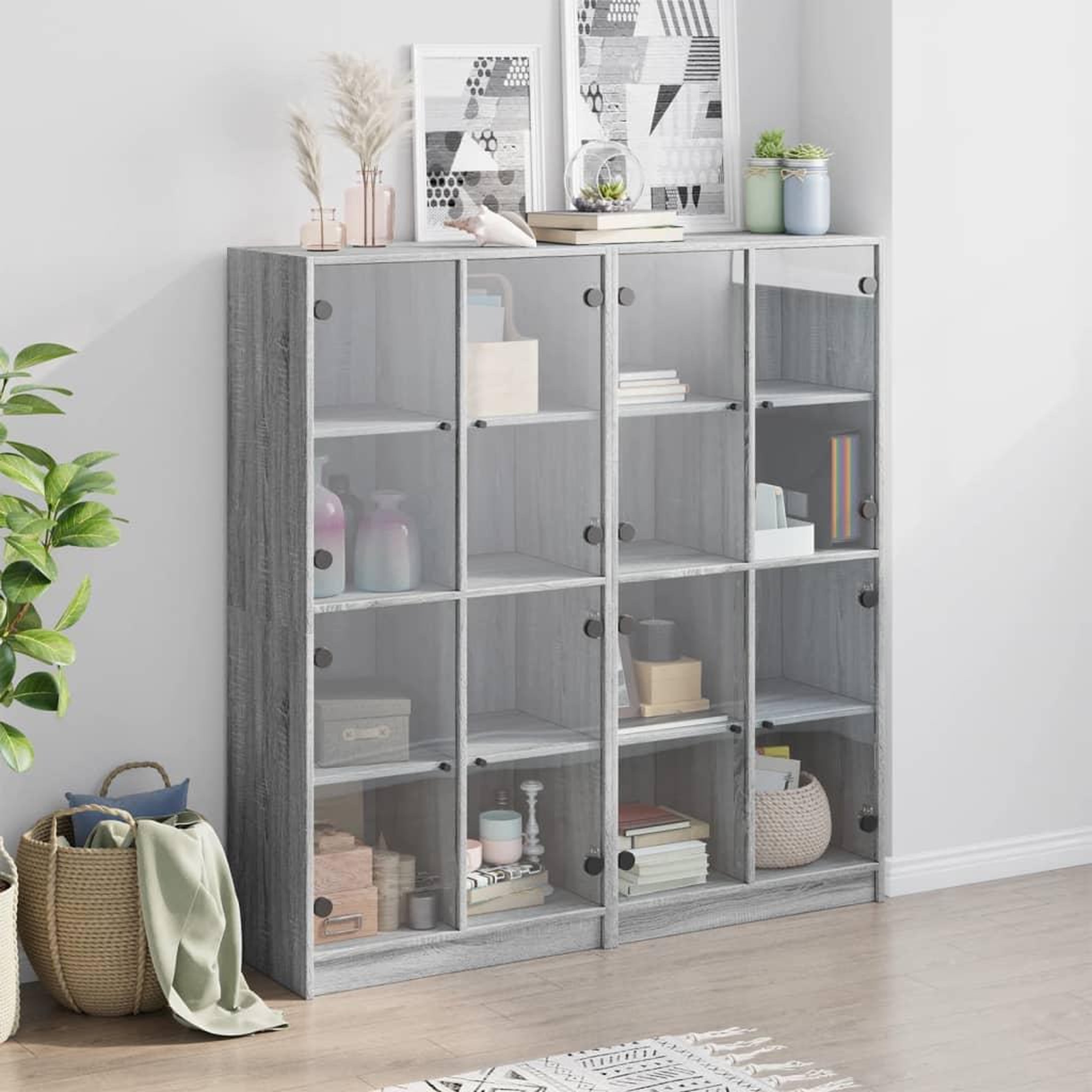 Voir la diapositive 3 : VIDAXL Bibliotheque avec portes sonoma gris 136x37x142 cm