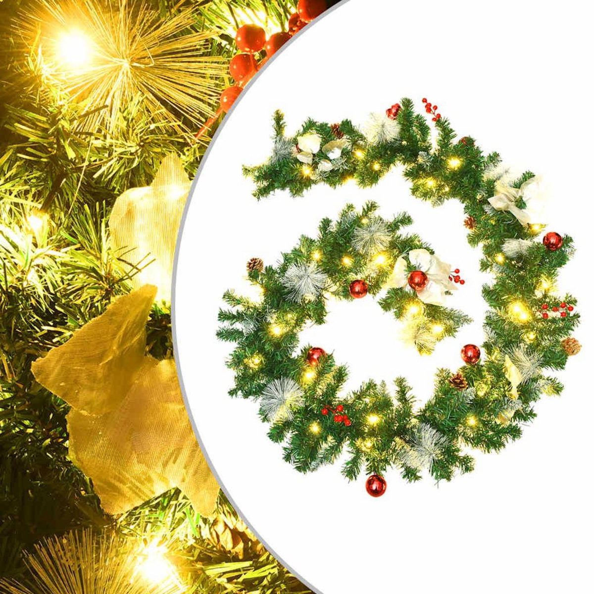 VIDAXL Guirlande de Noël avec lumieres LED Vert 2,7 m PVC
