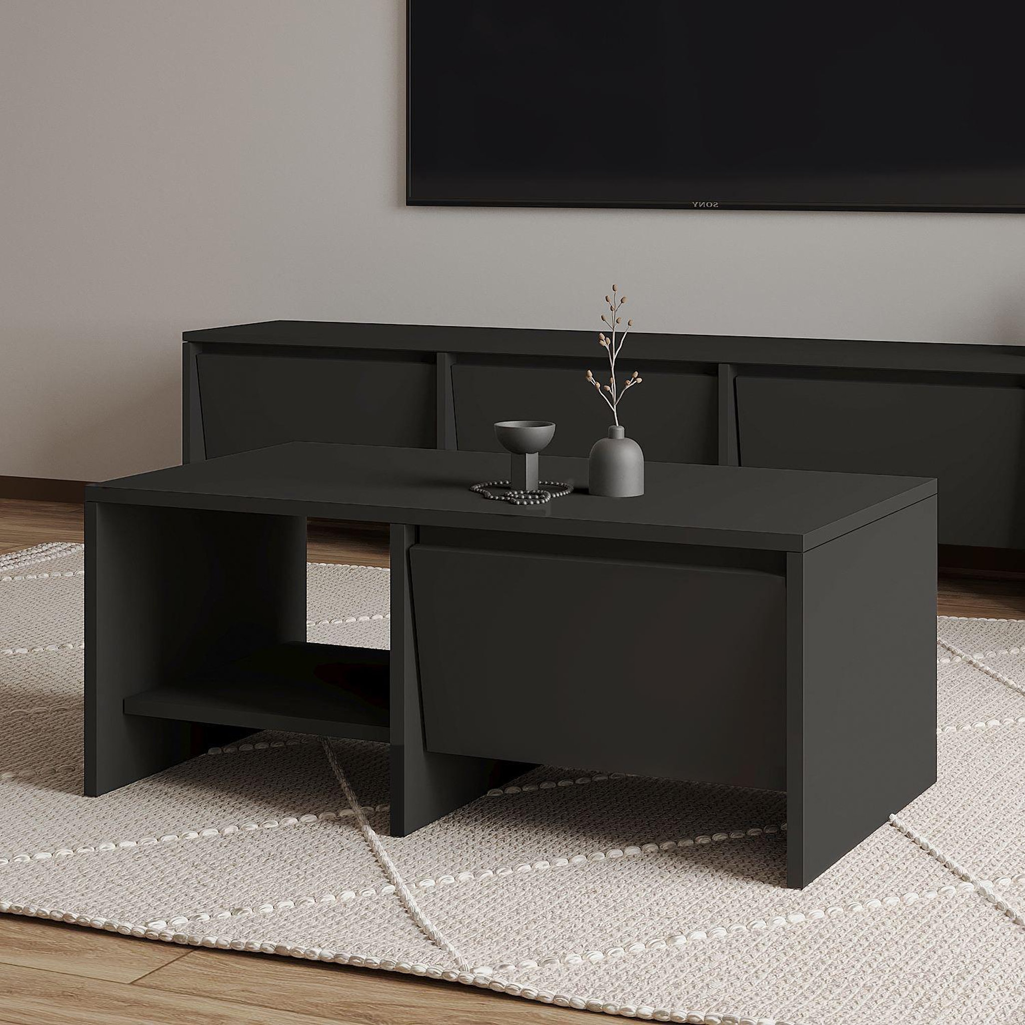 Voir la diapositive 2 : Habitat et Jardin Table basse en bois  laris  - 90 x 45 x 35 cm - gris anthracite