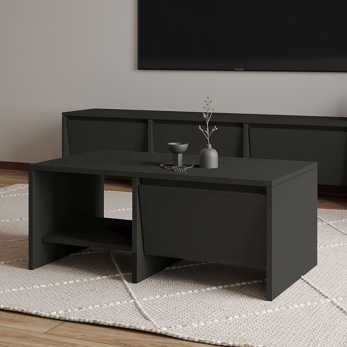 Habitat et Jardin Table basse en bois  Laris  - 90 x 45 x 35 cm - Gris anthracite