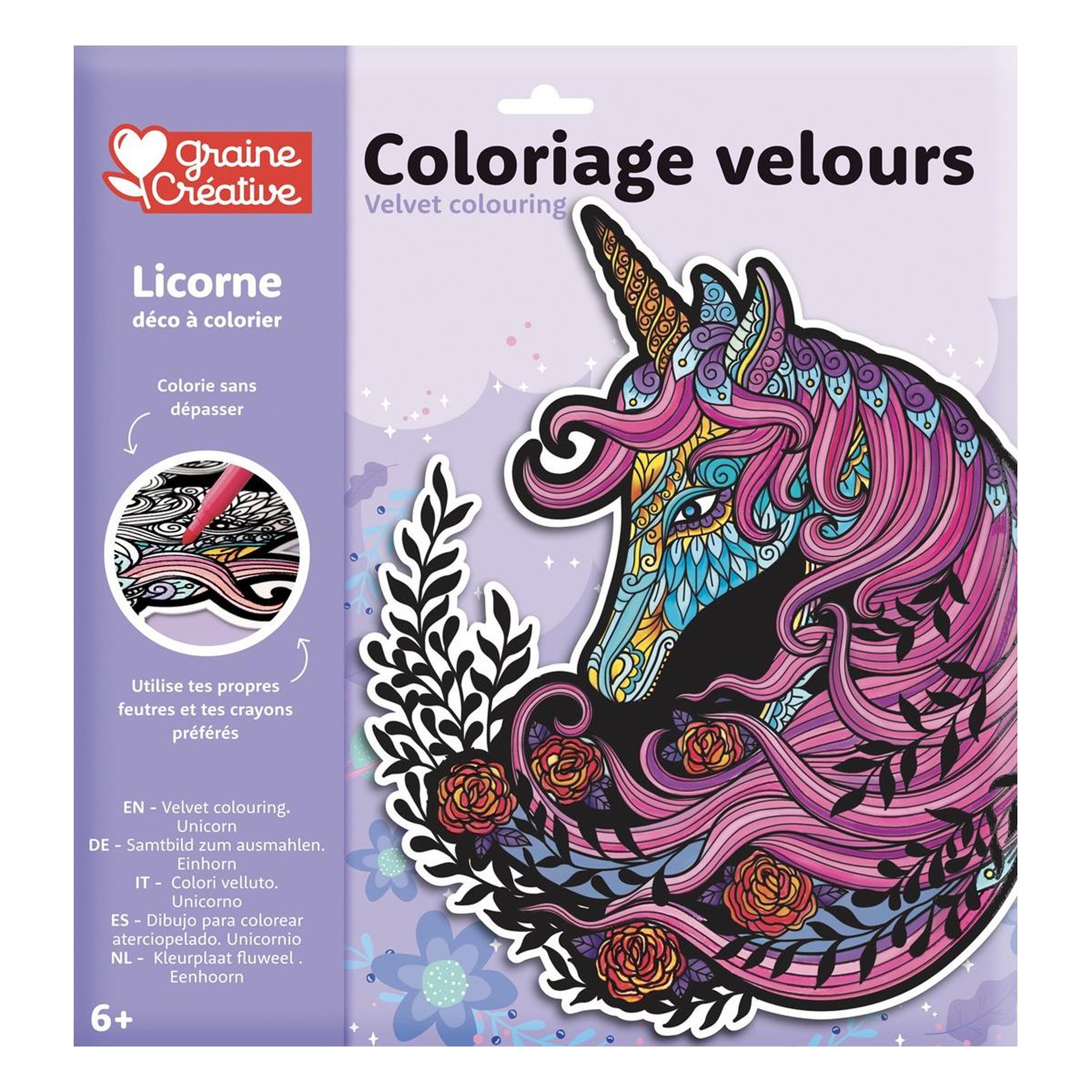 Graine créative Un Coloriage velours licorne