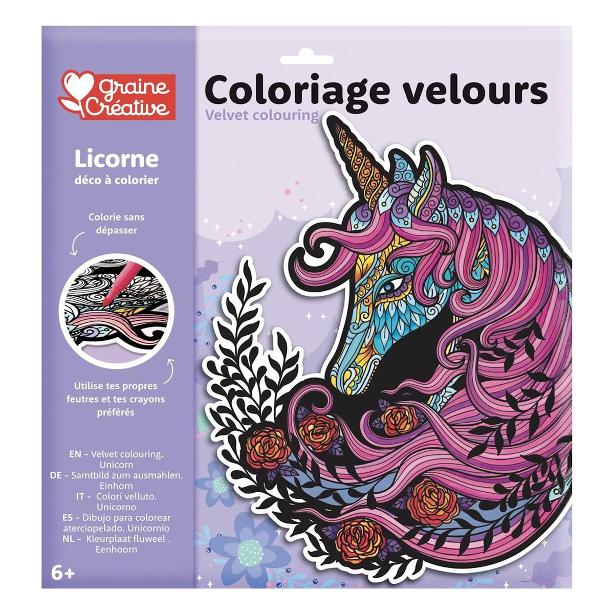 Graine créative Un Coloriage velours licorne