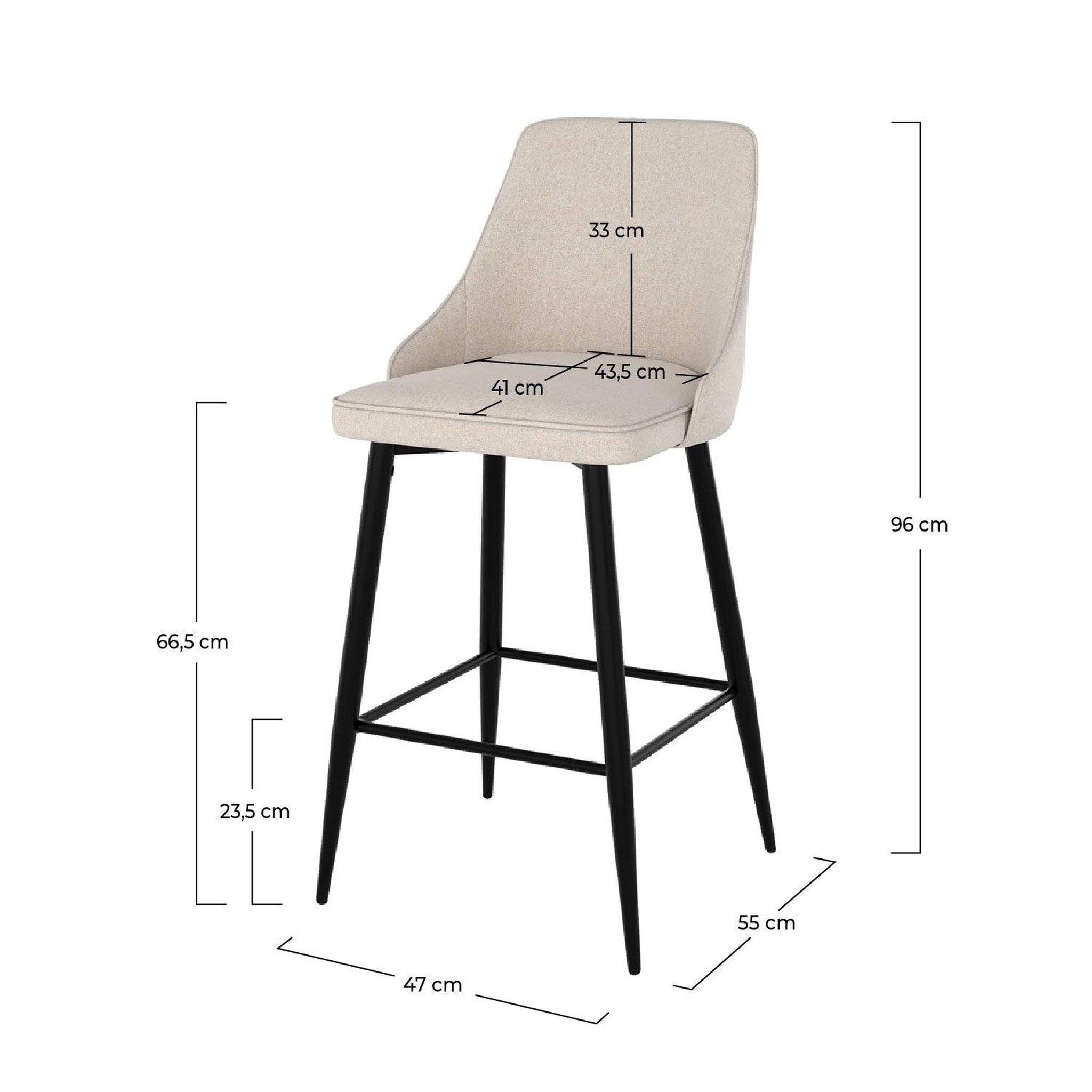 Voir la diapositive 4 : MAISON PAVANE Lot de 2 chaises pour îlot central 66,5 cm en tissu beige-pipo