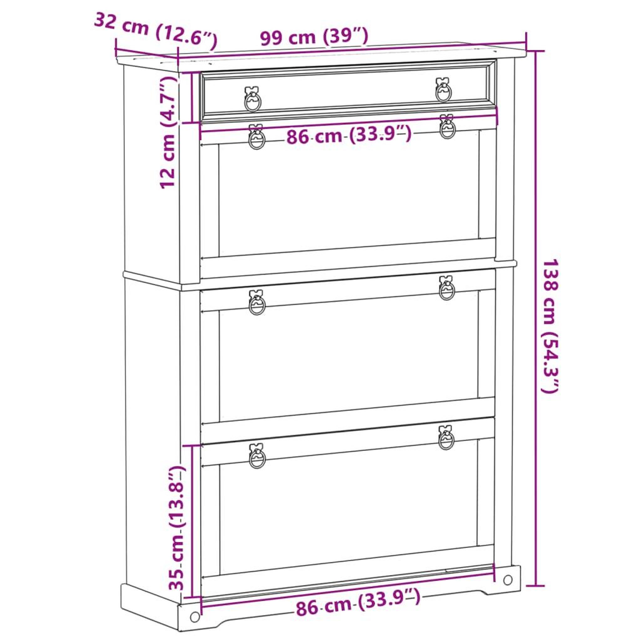 Voir la diapositive 6 : VIDAXL Armoire a chaussures  99x32x138 cm bois de pin massif