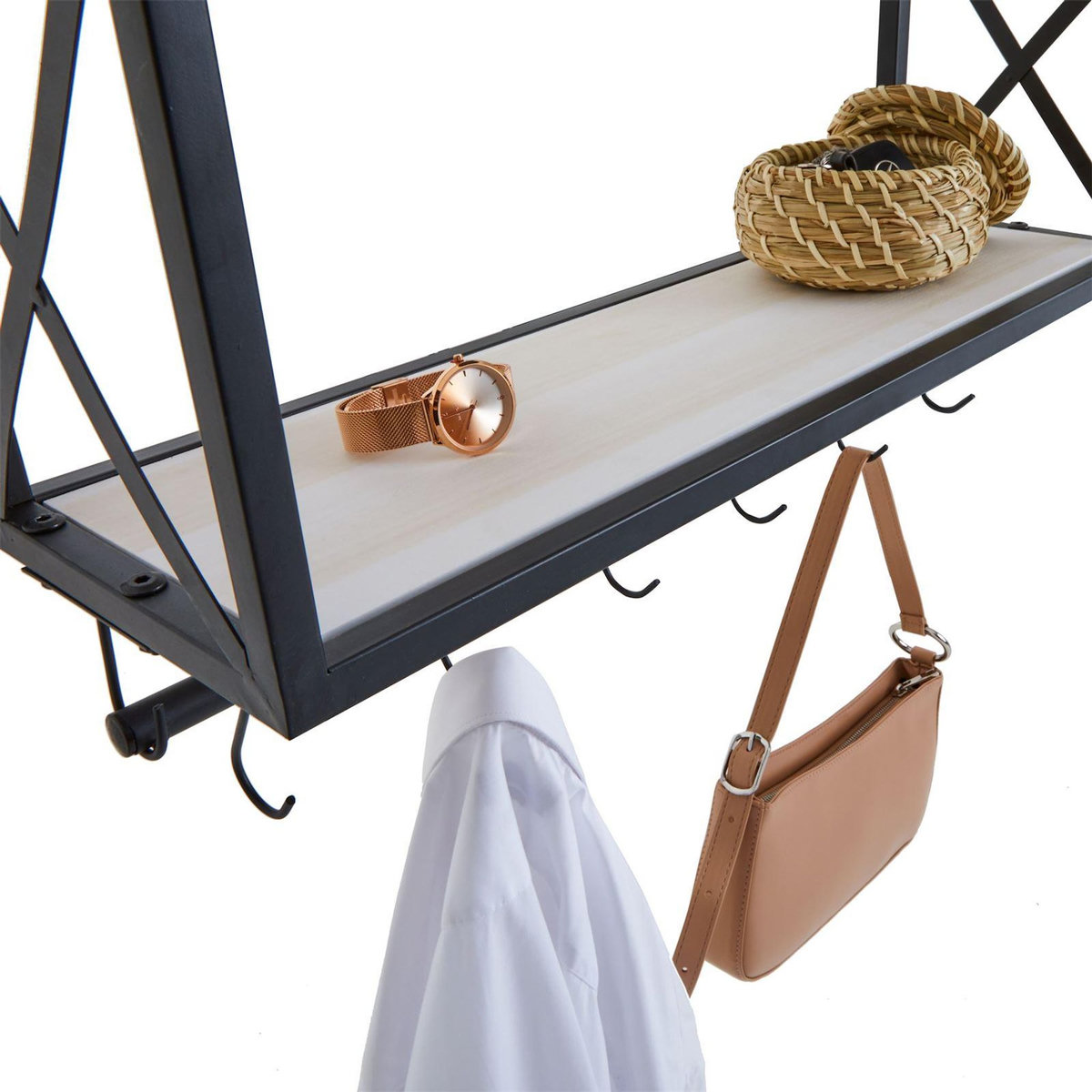 IDIMEX Porte-manteaux mural ARMANDO, avec 2 étagères en bois et cadre en métal