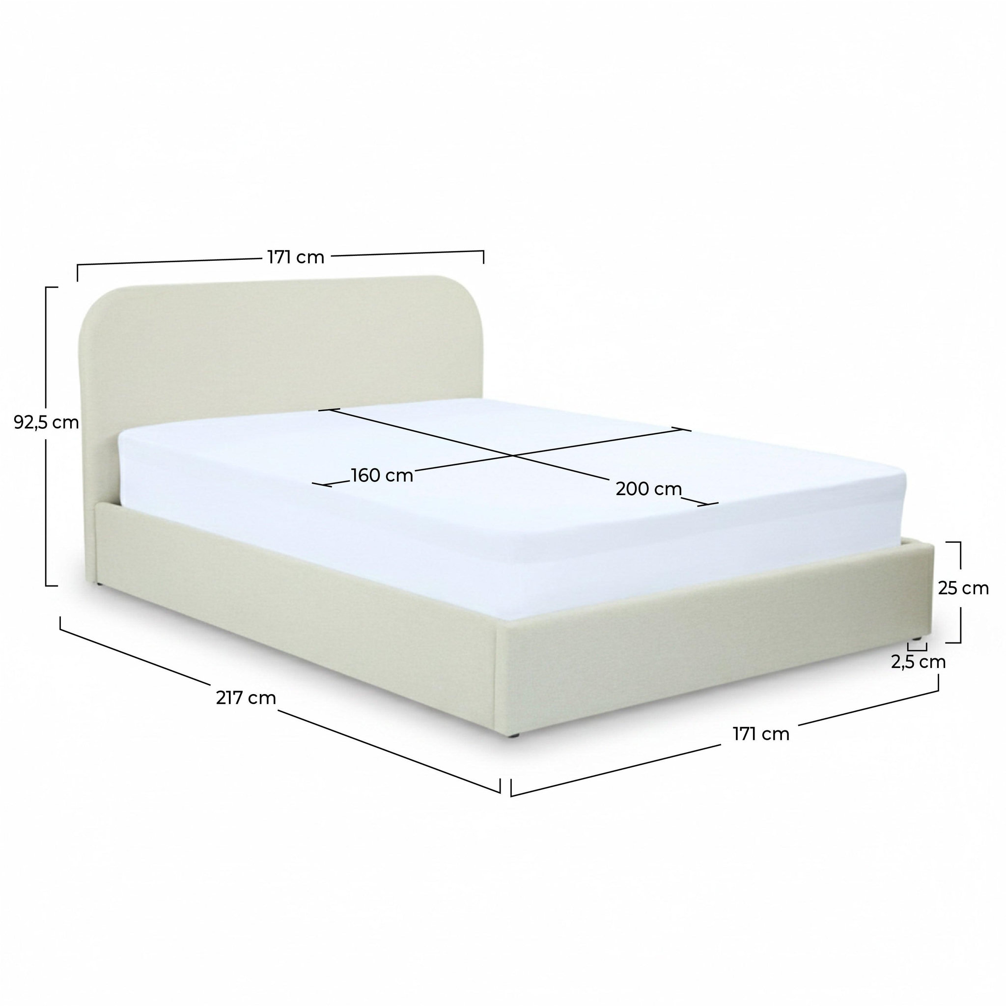 Voir la diapositive 4 : MAISON PAVANE Lit double avec coffre 160x200 cm en tissu gris/beige-tilly