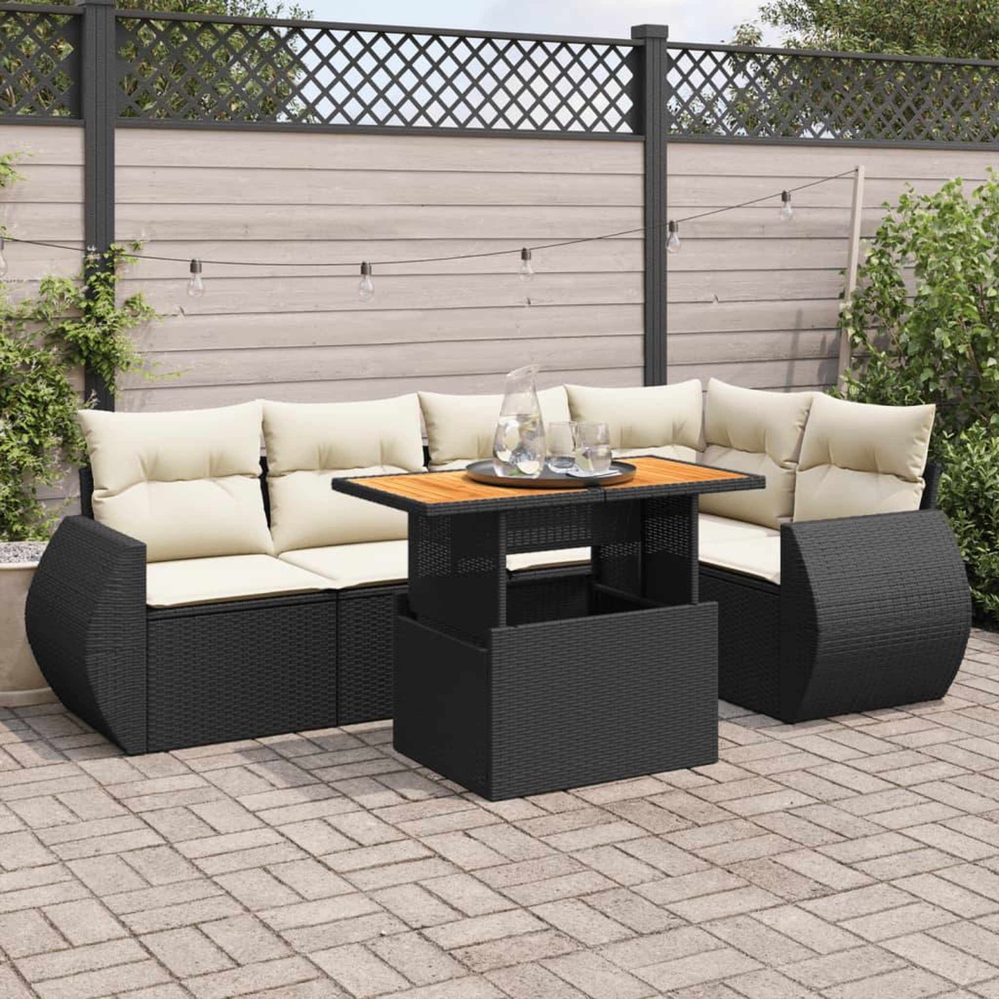 VIDAXL Salon de jardin 6 pcs avec coussins noir resine tressee