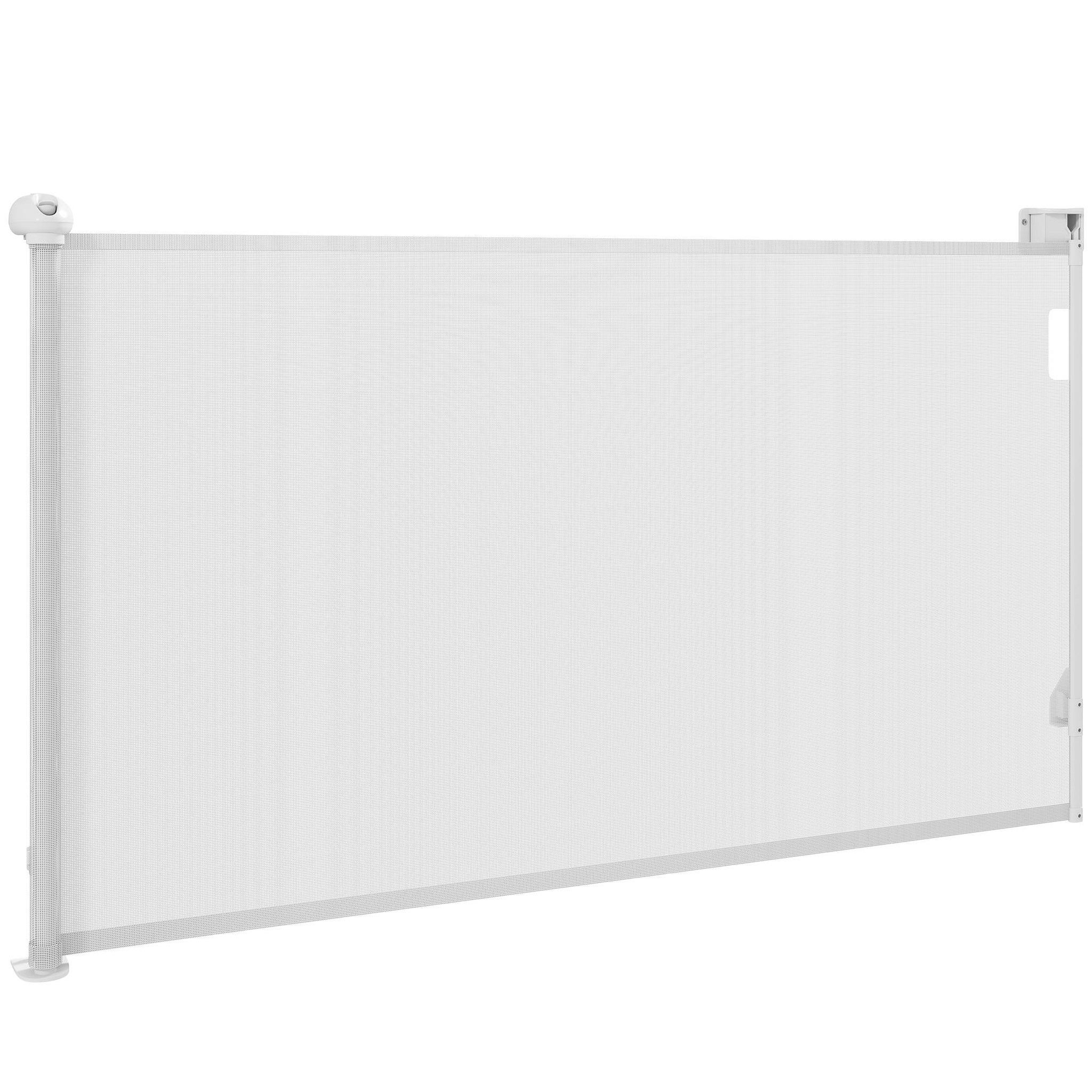 PAWHUT Barrière de sécurité chien rétractable 0-144 cm h.87 cm verrouillage auto alu pvc blanc
