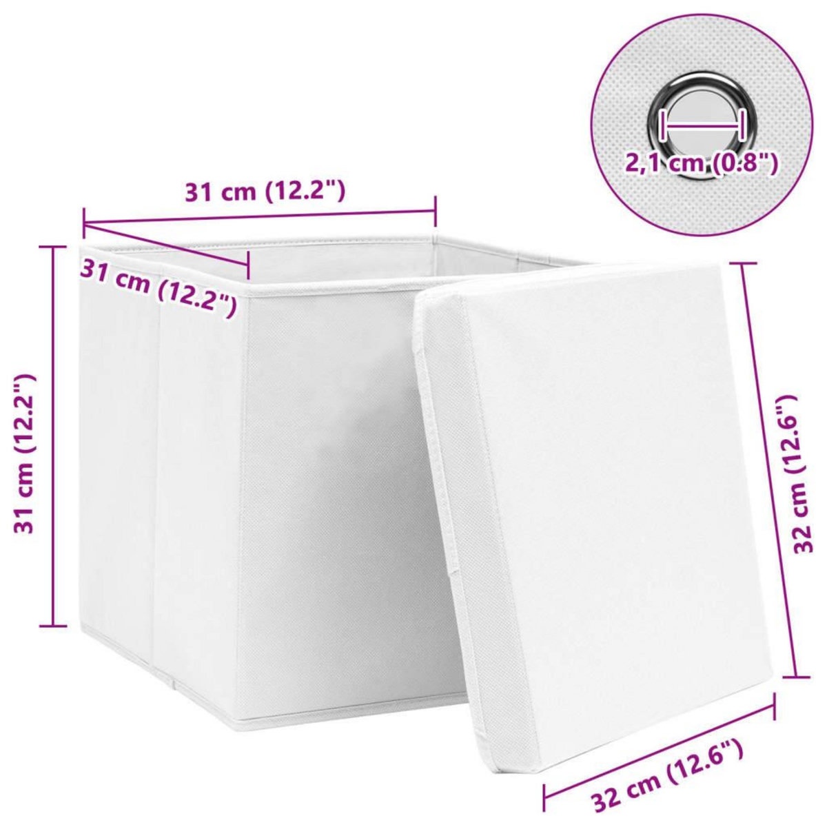 VIDAXL Boîtes de rangement avec couvercle 10pcs Blanc 32x32x32cm Tissu