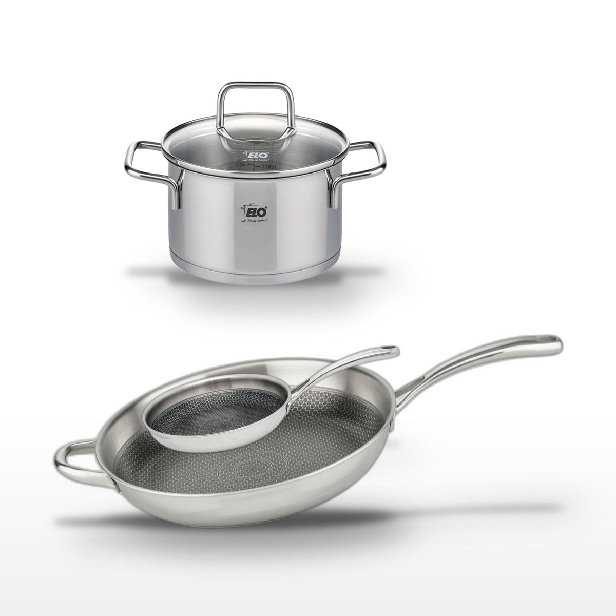 ELO Lot Poêle 24 cm & Poêle 32 cm Elo Relief Evolution avec Faitout 16 cm