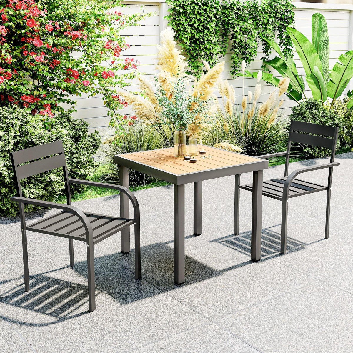 OUTSUNNY Lot de 2 chaises de jardin empilables avec accoudoirs courbés aluminium gris foncé