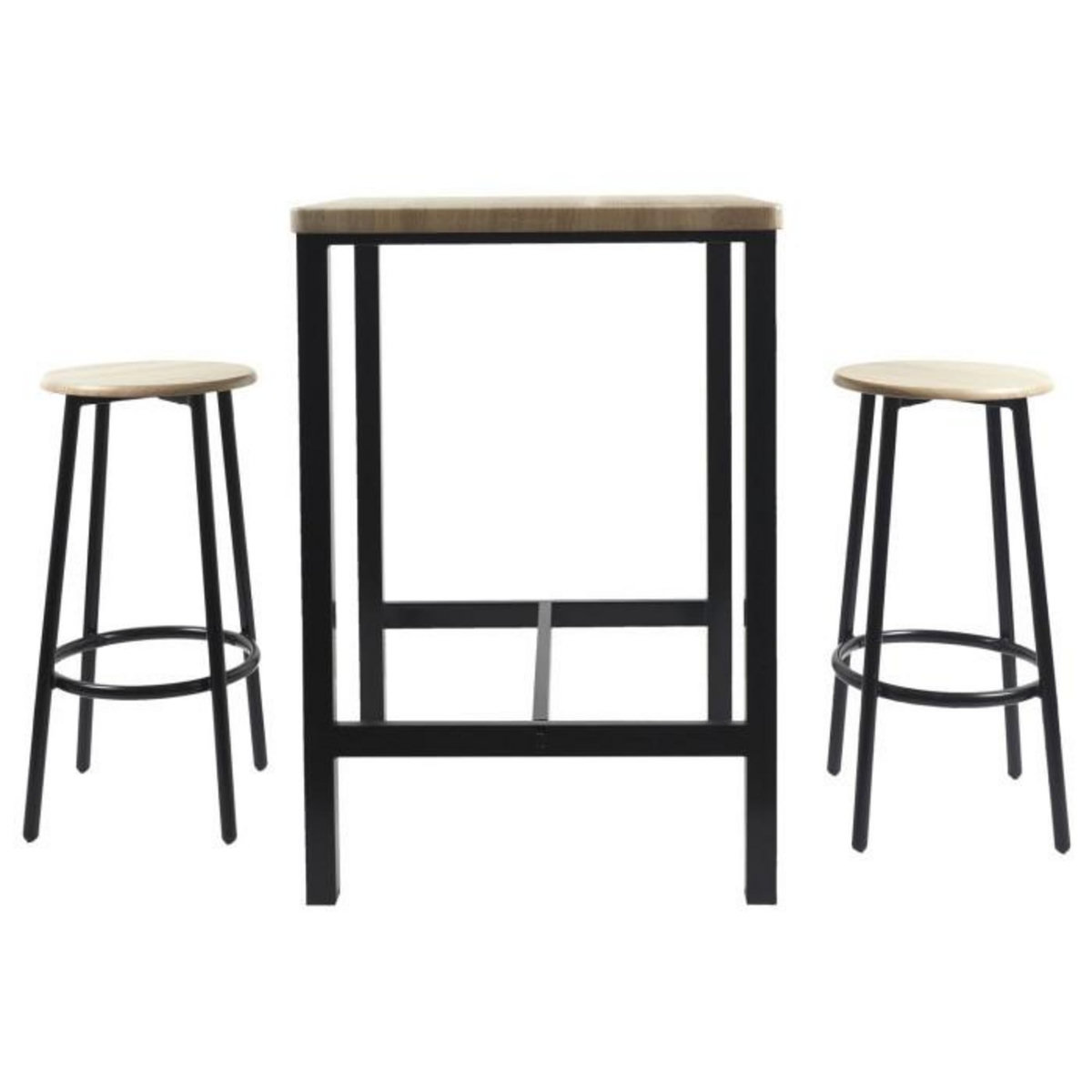 Paris Prix Ensemble Table de Bar & 2 Tabourets  Loka  86cm Noir