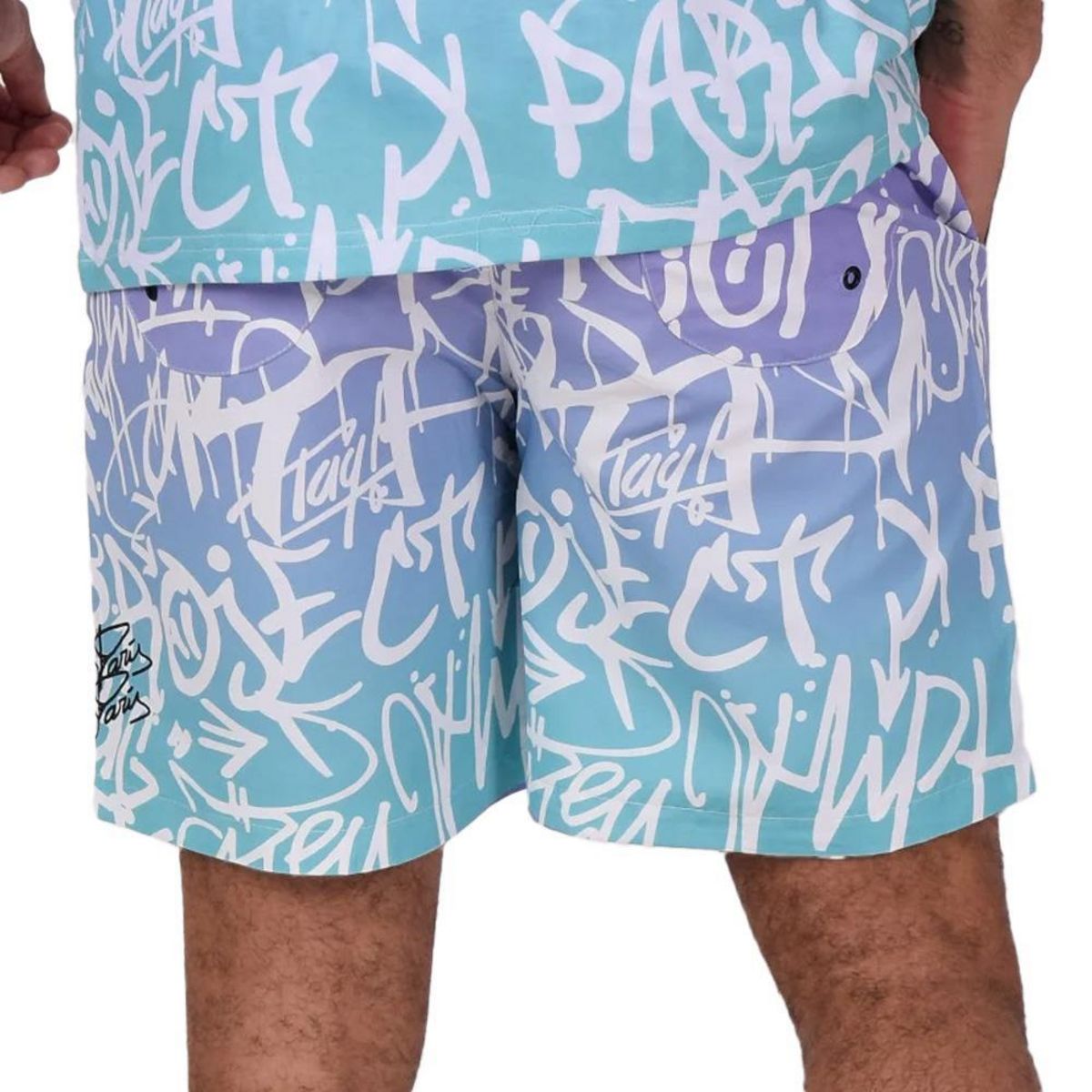 Project X Short de Bain Violet/ Homme Project X Paris Graffiti dégradé