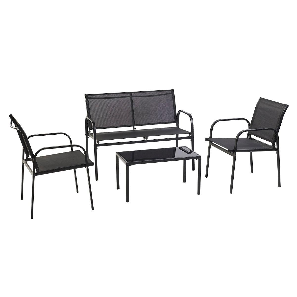 GARDENSTAR Salon bas de jardin - 4 places - Acier - Noir