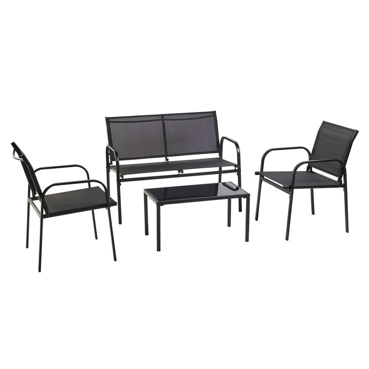 GARDENSTAR Salon bas de jardin - 4 places - Acier - Noir