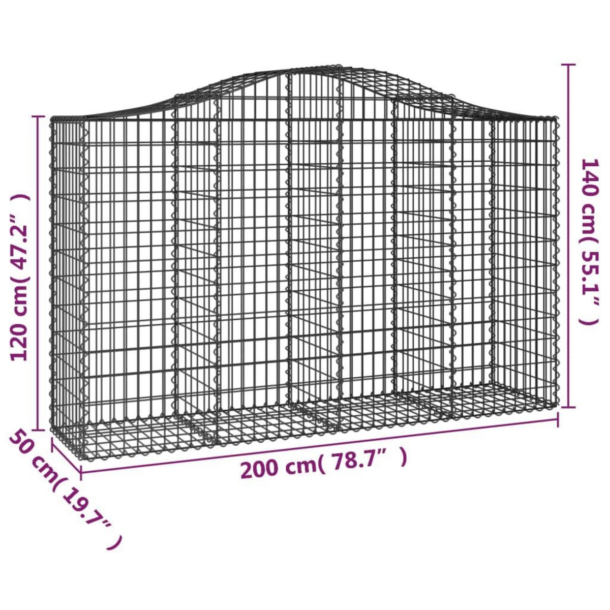 VIDAXL Paniers a gabions arques 50 pcs 200x50x120/140 cm Fer galvanise