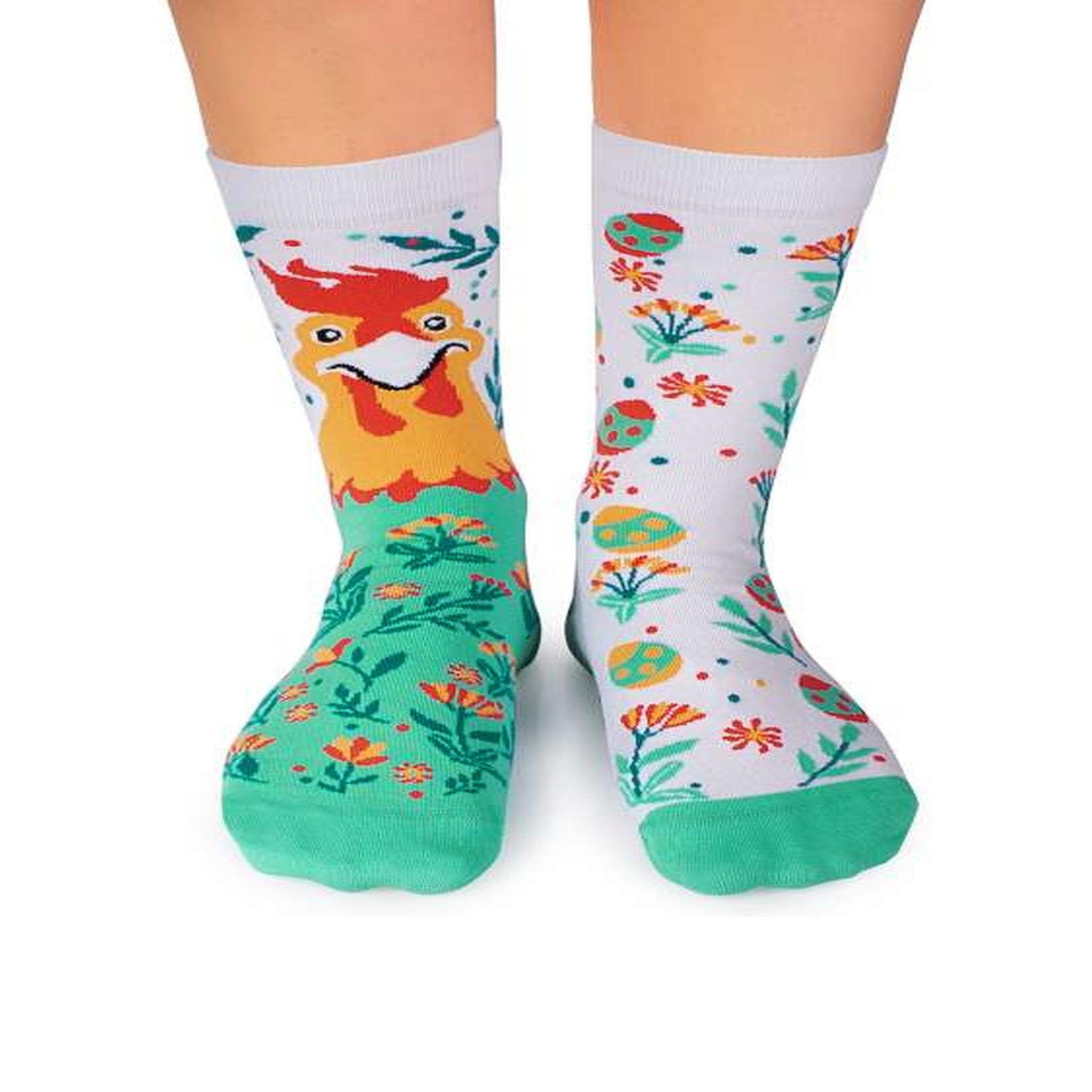 PIRIN HILL Chaussettes arty poulet de pâques - blanc & menthe. Coloris disponibles : Multicolore