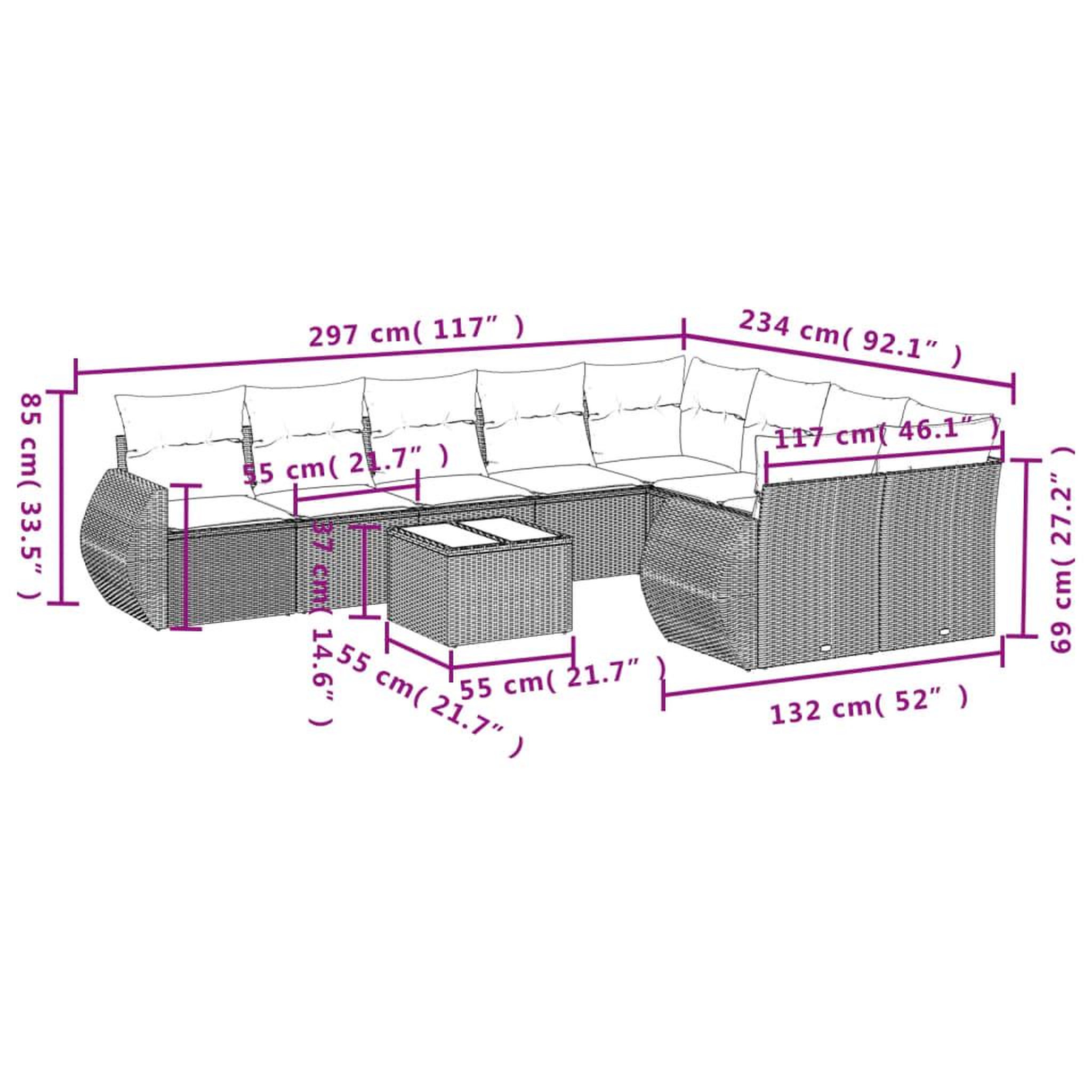 Voir la diapositive 4 : VIDAXL Salon de jardin avec coussins 10 pcs gris clair resine tressee