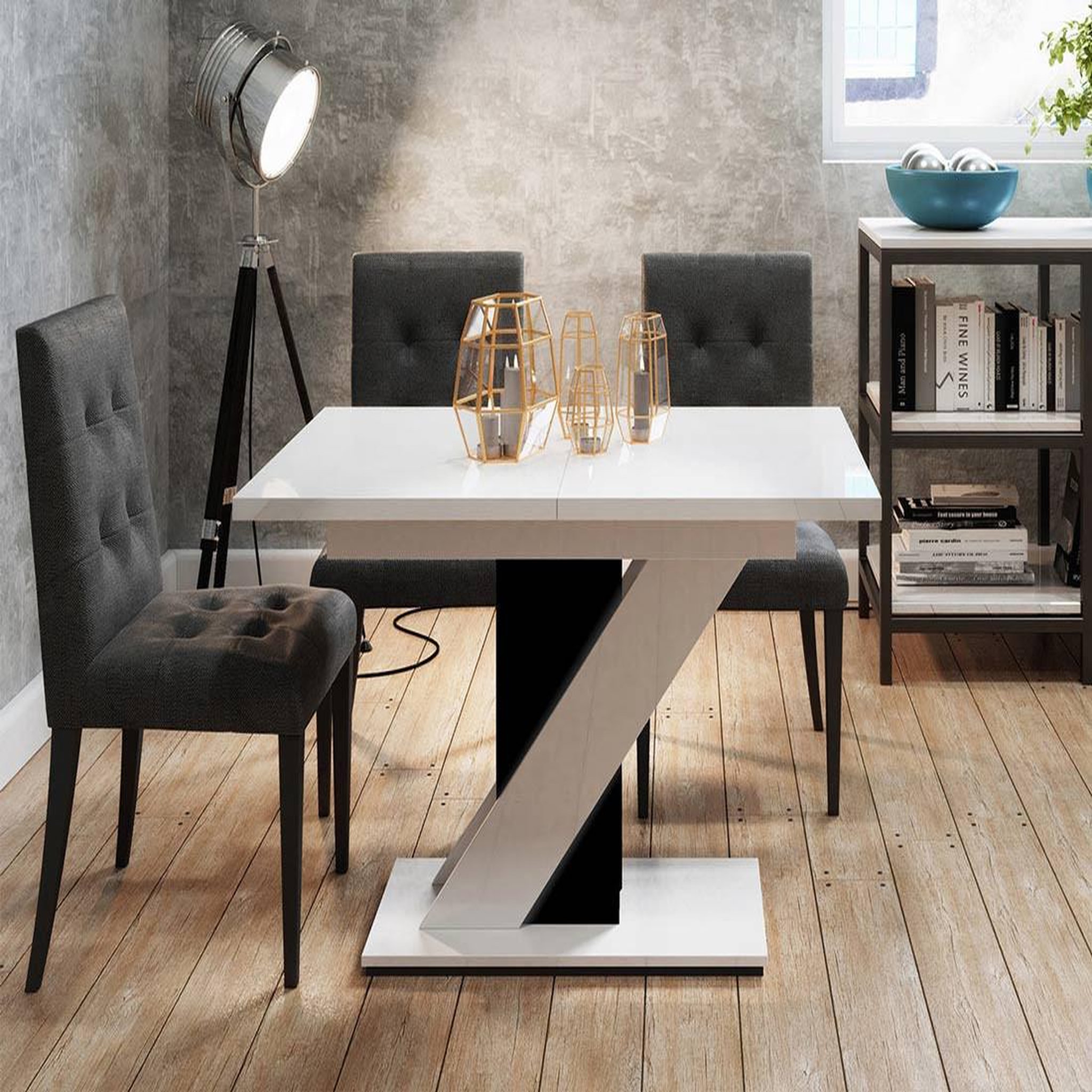 Voir la diapositive 1 : BEST MOBILIER Burnie - table à manger extensible - blanc et noir - 4 à 6 personnes