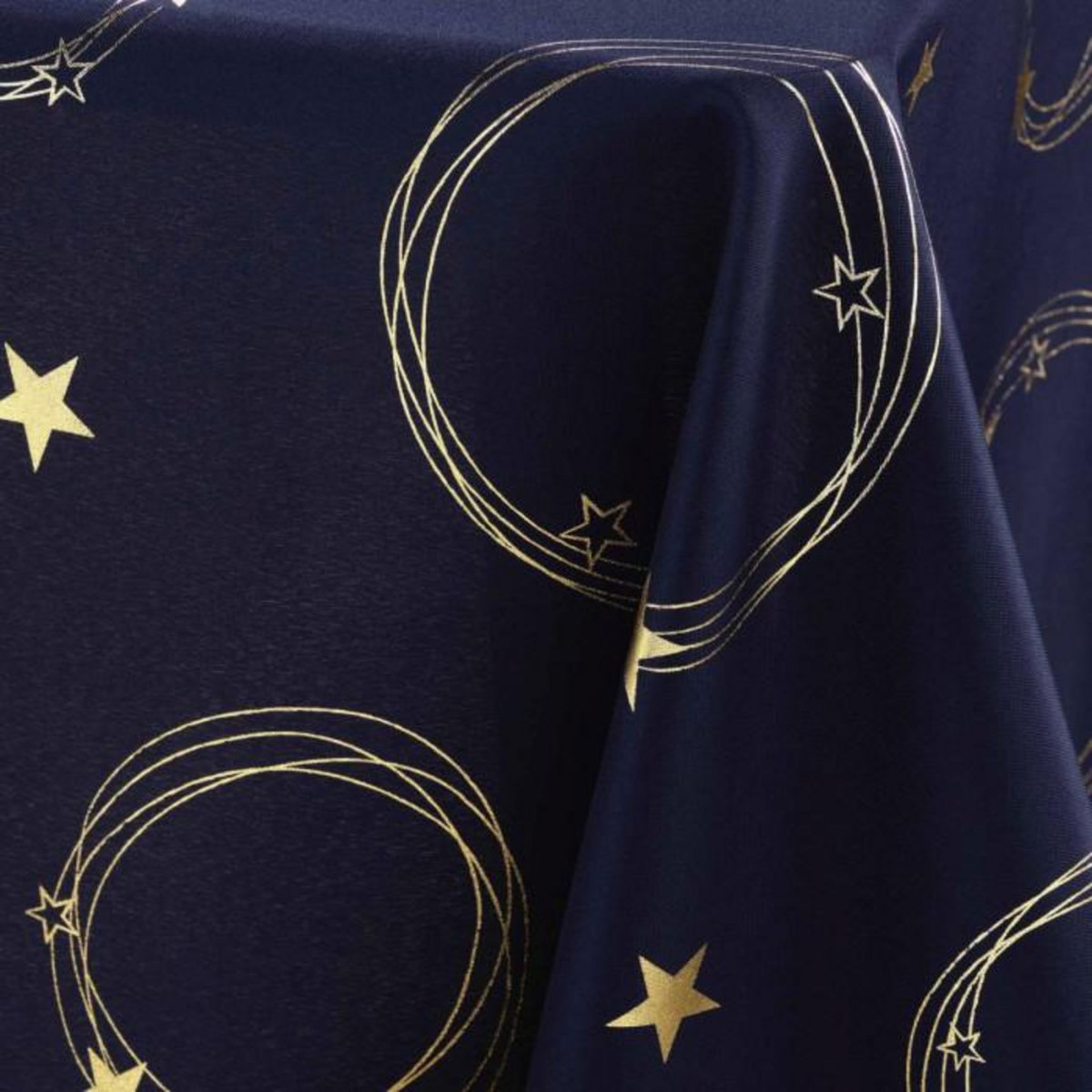 Paris Prix Nappe Antitache Imprimé  Star  150x300cm Bleu Marine & Or
