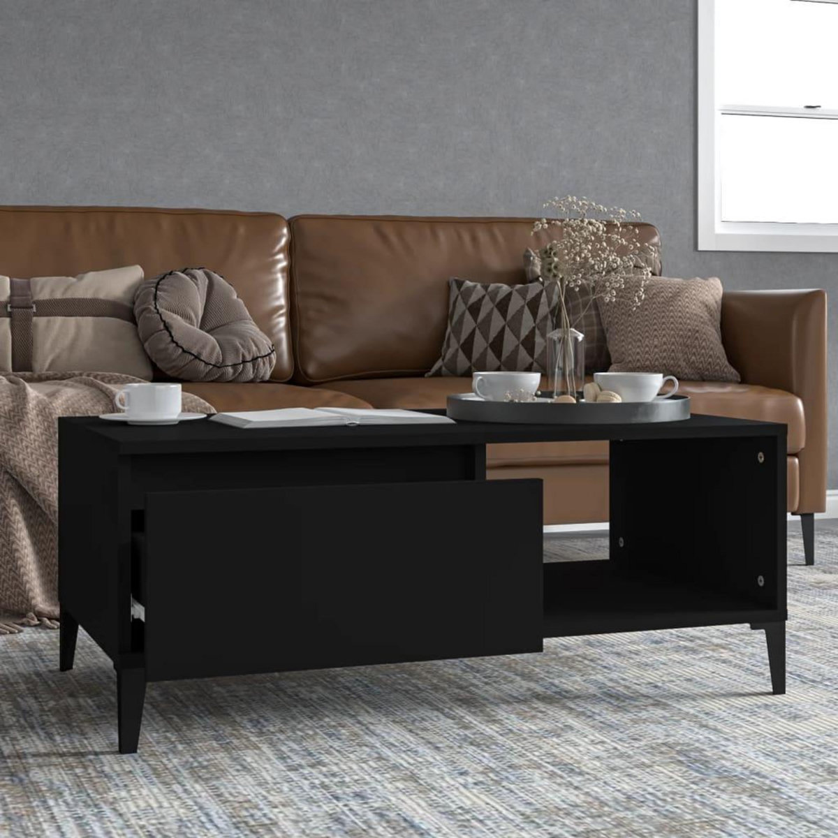VIDAXL Table basse Noir 90x50x36,5 cm Bois d'ingenierie