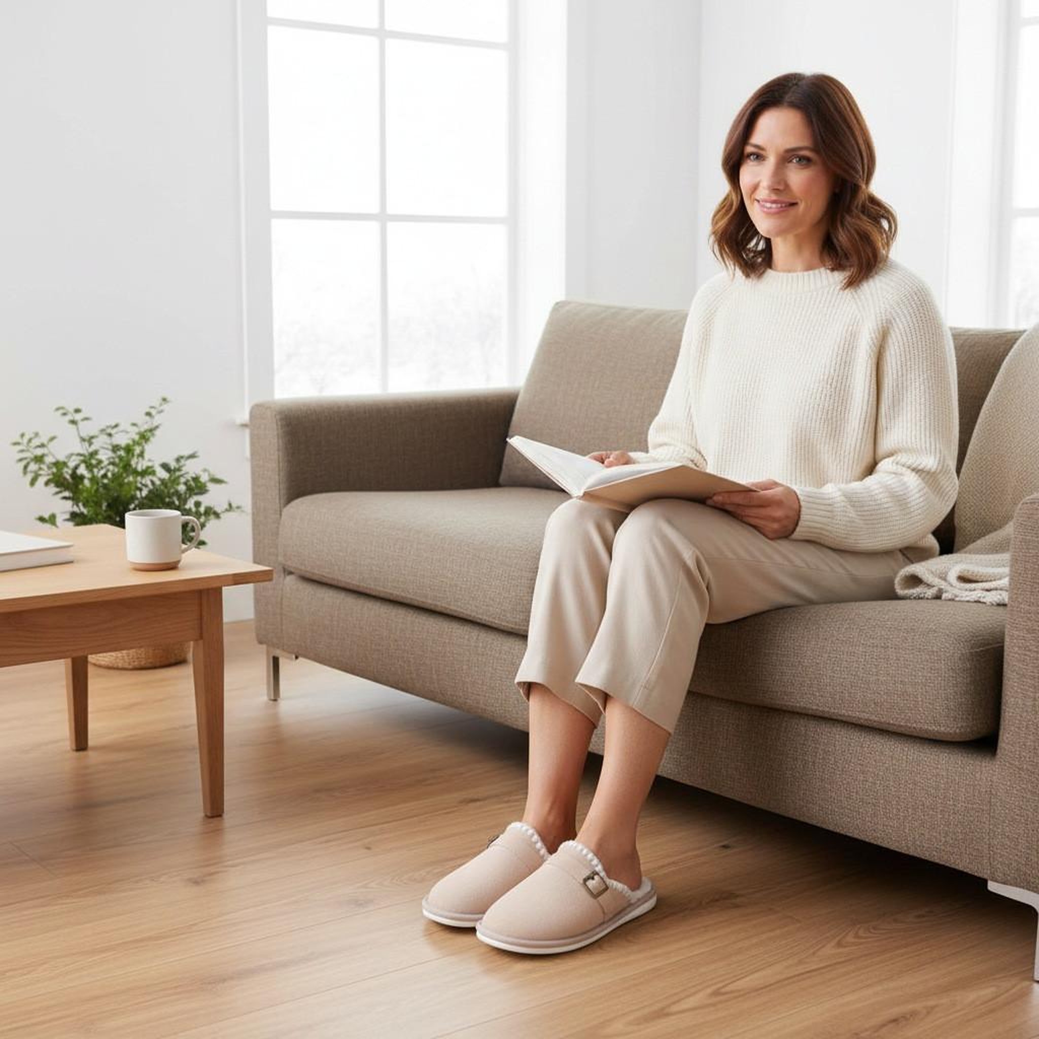 Voir la diapositive 5 : OZABI OZABI Mules Femme, Aspect Daim, Broderie Scandinave, Doublure Fourrure