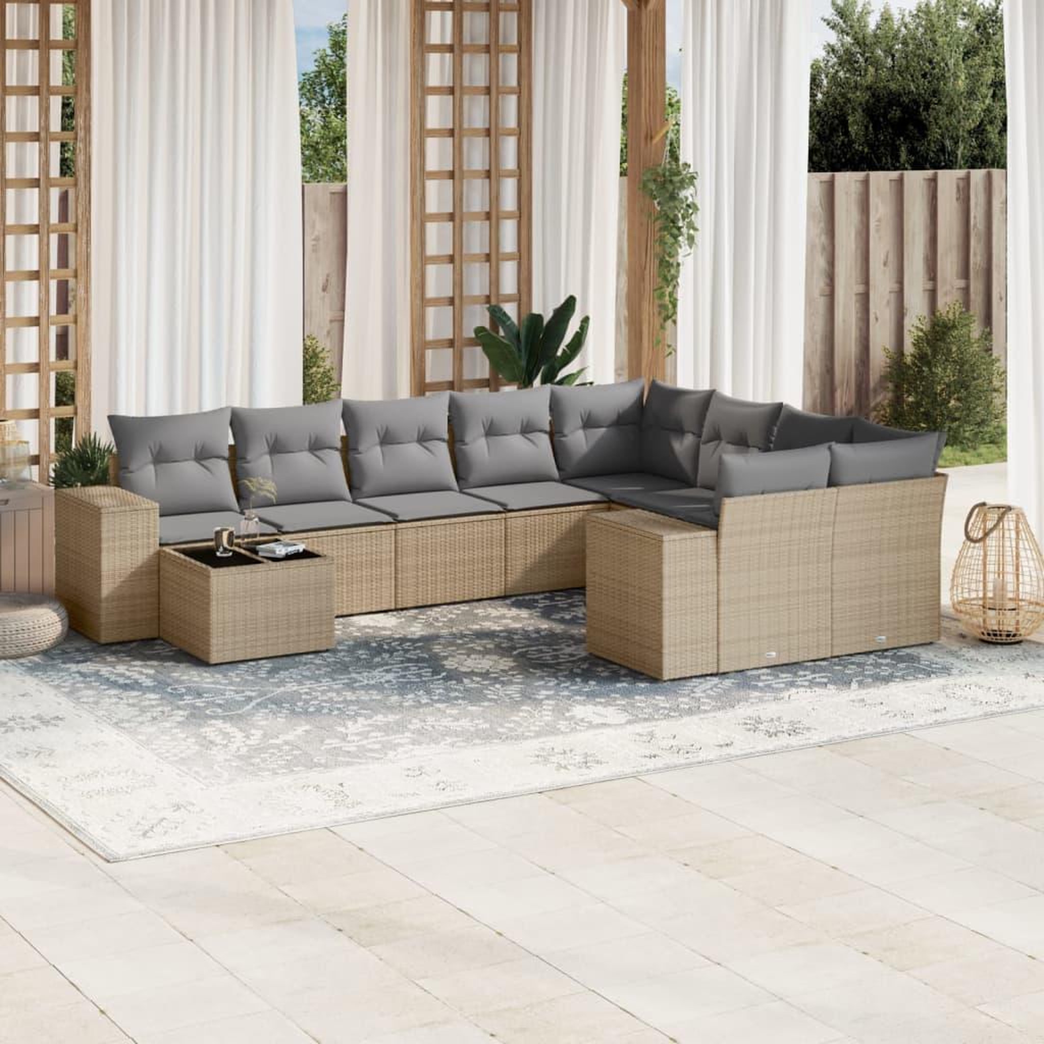VIDAXL Salon de jardin avec coussins 10 pcs beige resine tressee