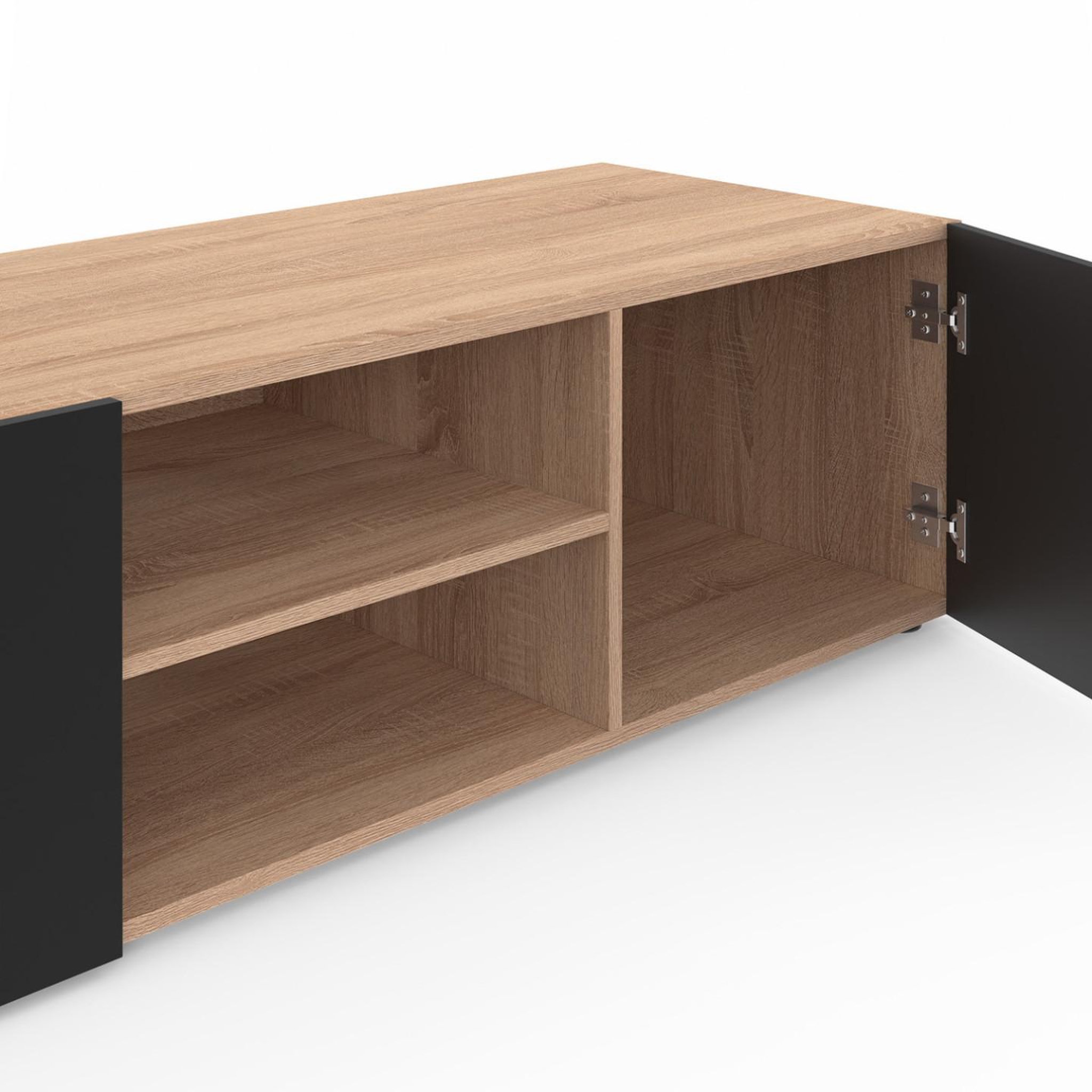 Voir la diapositive 6 : ID MARKET Meuble tv 113 cm eli bois façon hêtre portes noires