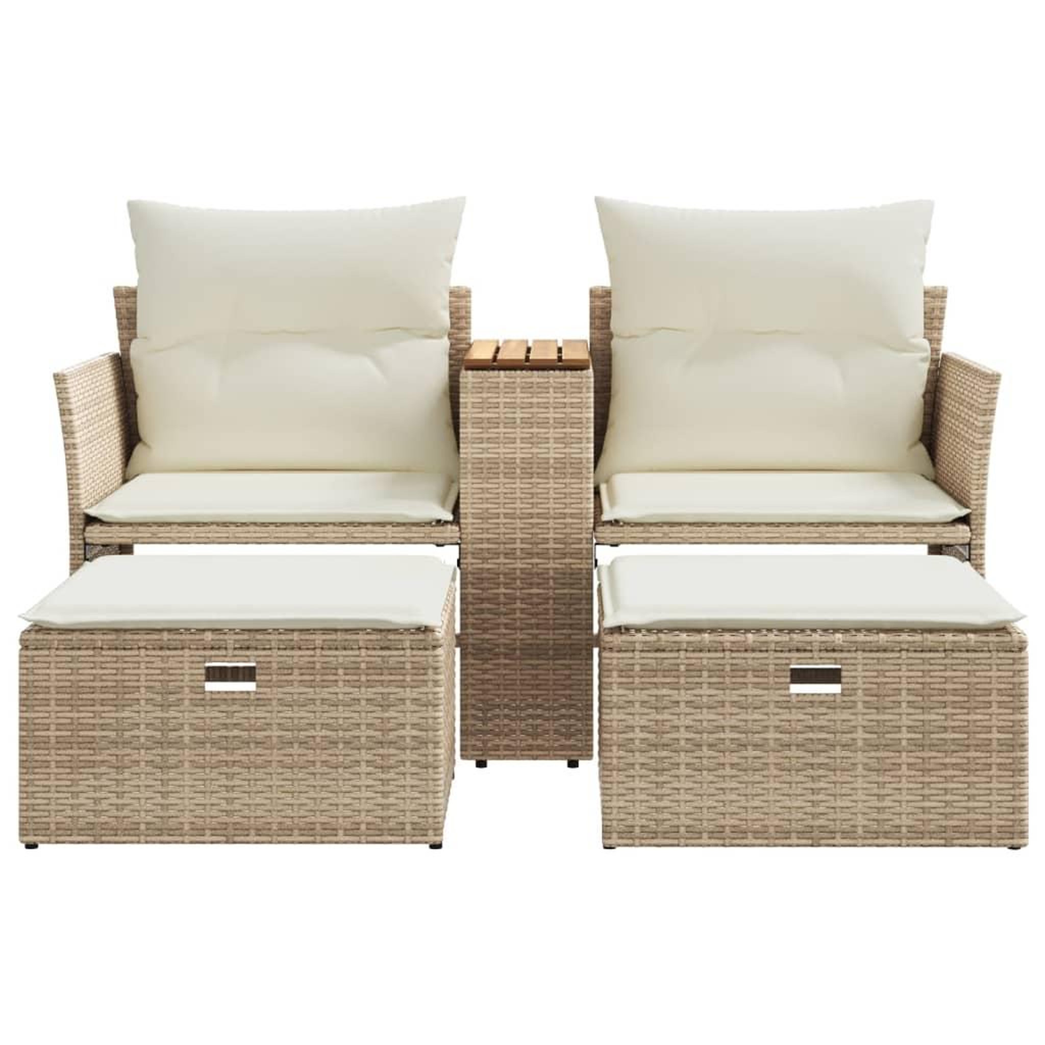 Voir la diapositive 4 : VIDAXL Canape de jardin 2 places avec tabourets beige resine tressee