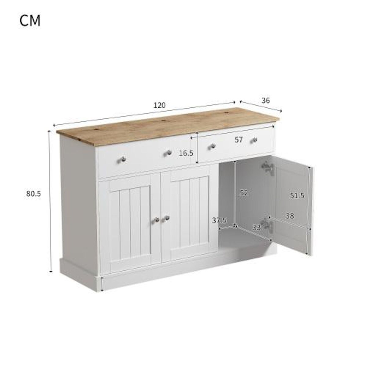 MERAX Buffet 3 porte(s) 2 tiroir(s) - 120 cm blanc panneau de particules