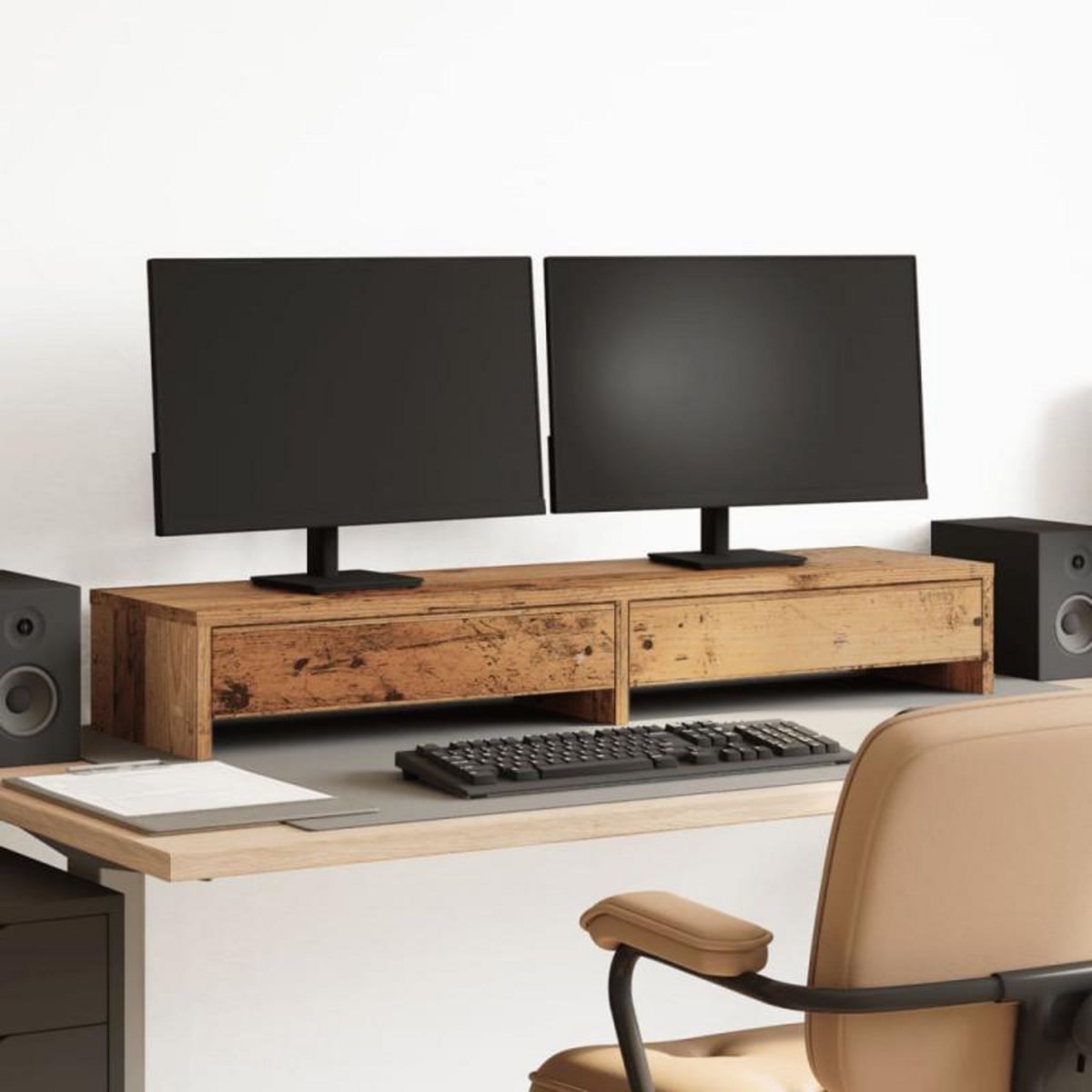 VIDAXL Support de moniteur avec tiroirs vieux bois bois d ingénierie