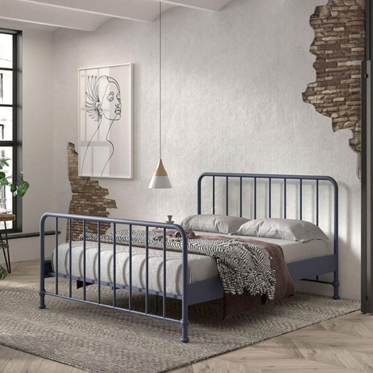 Paris Prix Lit Adulte  Bronxx  160x200cm Bleu Mat