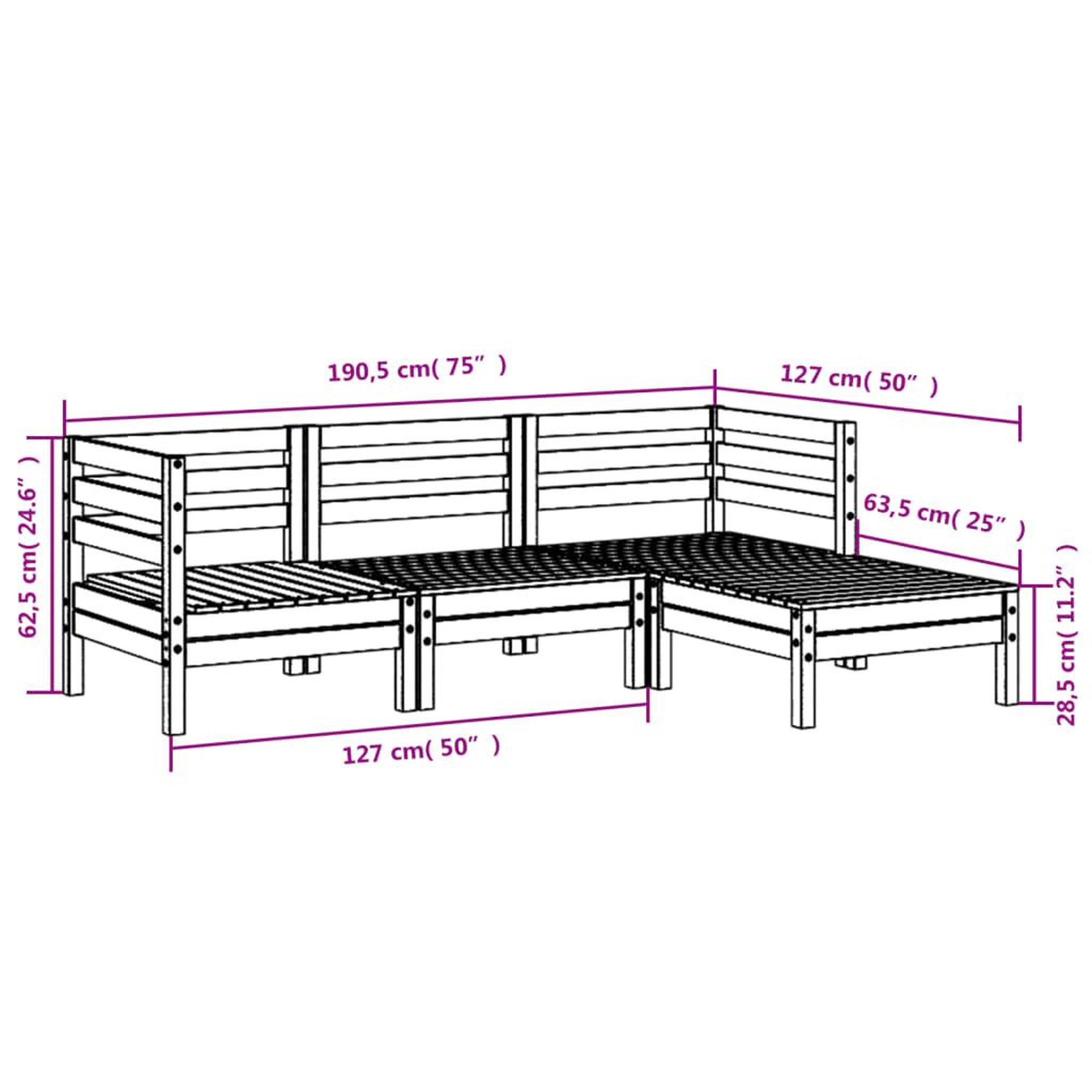 Voir la diapositive 6 : VIDAXL Canape de jardin 3 places avec repose-pieds bois pin impregne