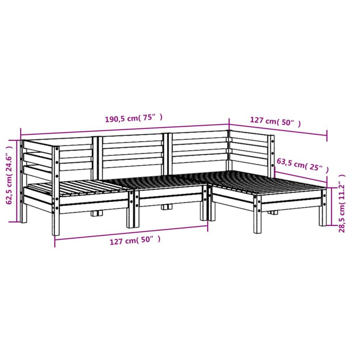 VIDAXL Canape de jardin 3 places avec repose-pieds bois pin impregne