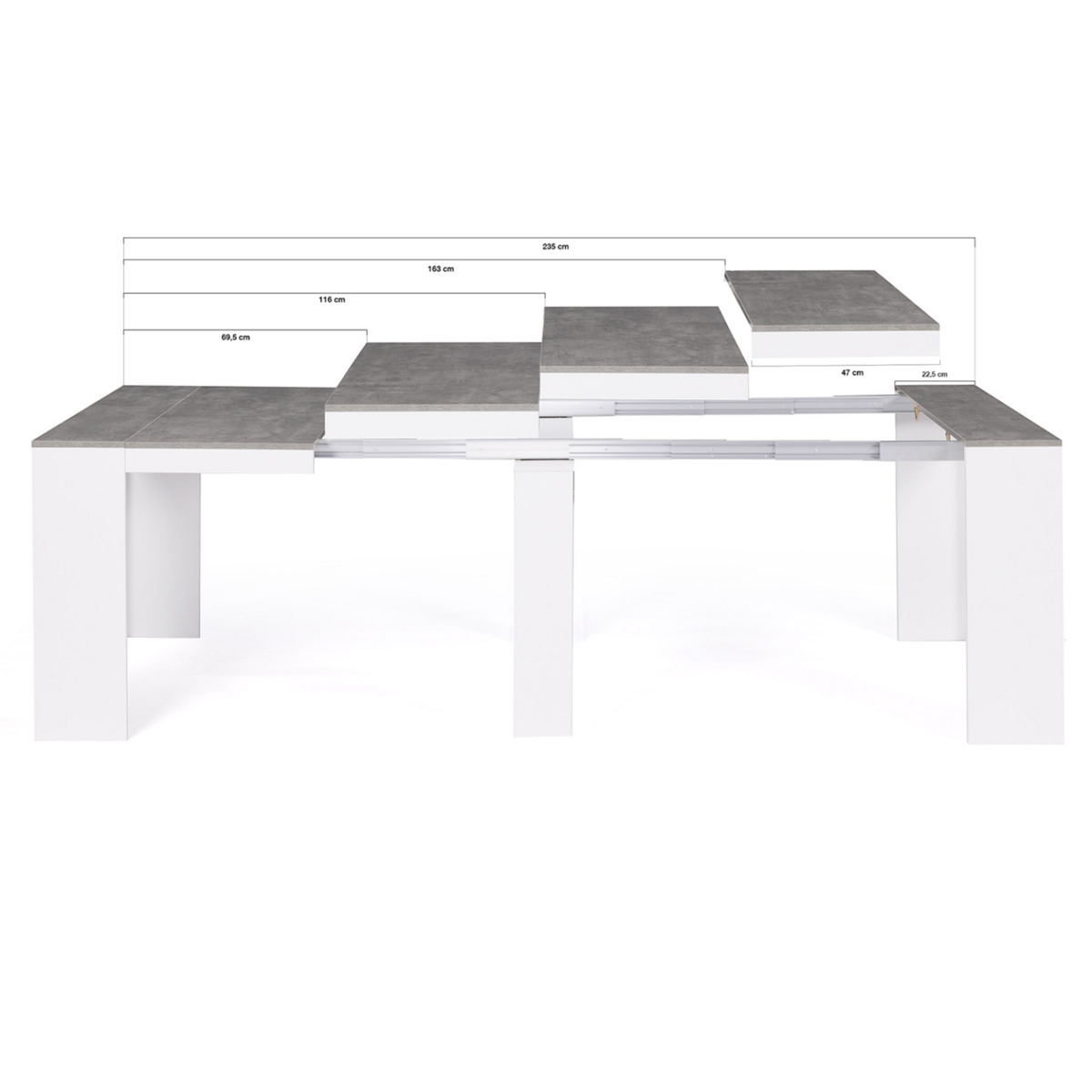 ID MARKET Table console extensible ORLANDO 10 personnes 235 cm bois blanc et effet  béton