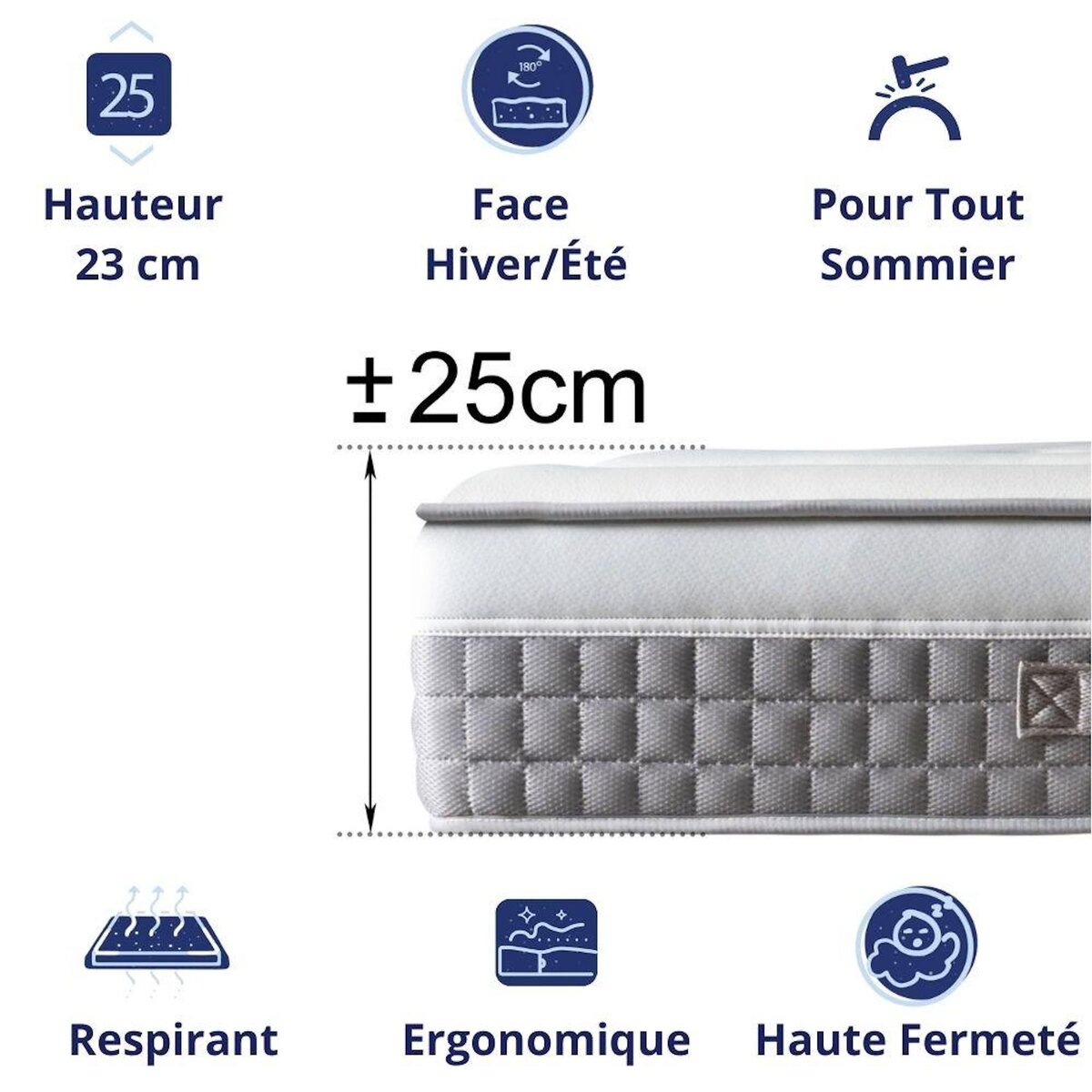DAGOSTINO HOME Matelas 90x190 Mousse HR  Luxe Confort  Extra Ferme | Double Face (Été-Hiver) | Soutien Équilibré, Parfait et Tonique | H25cm