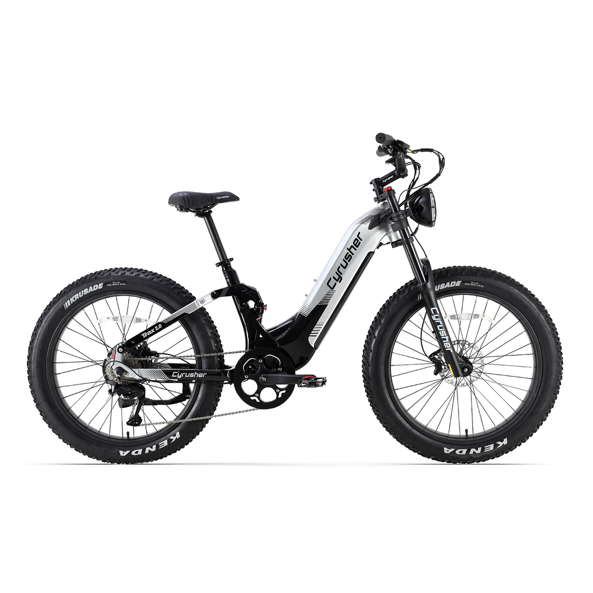 CYRUSHER VTT électrique Cyrusher Trax 2.0. Coloris disponibles : Orange, Bleu, Gris