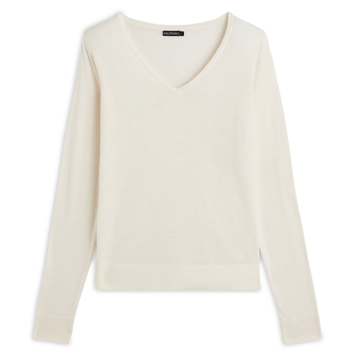 INEXTENSO Pull col v blanc femme