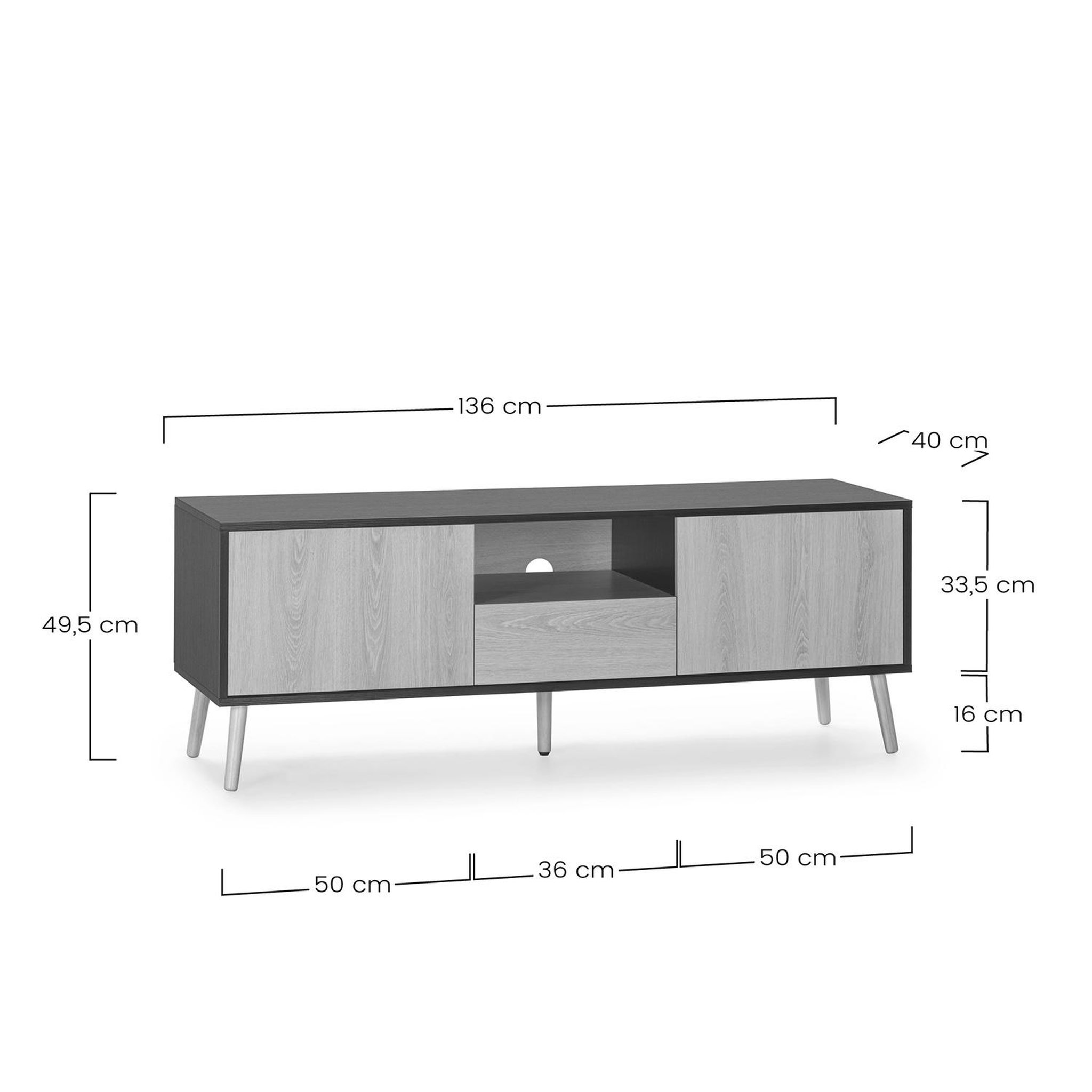 Voir la diapositive 6 : VS VENTA-STOCK Meuble TV Apolo 1 porte 2 tiroirs, couleur noir/bois