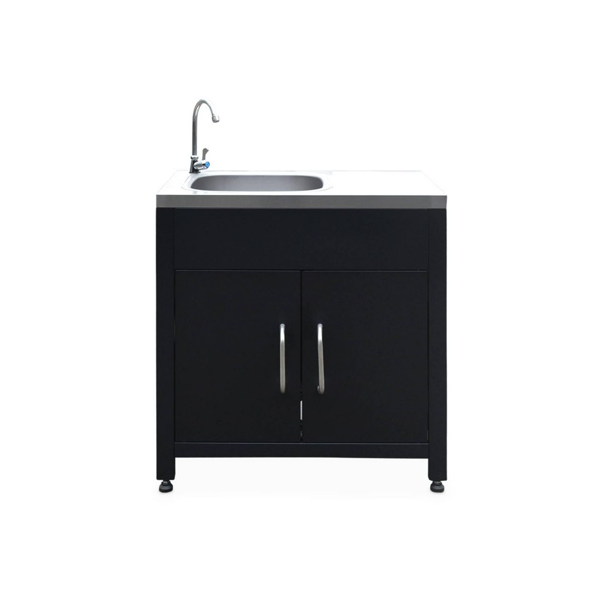 SWEEEK Cuisine extérieure avec 4 modules en acier. meuble avec évier. étagères. tiroirs. rangements