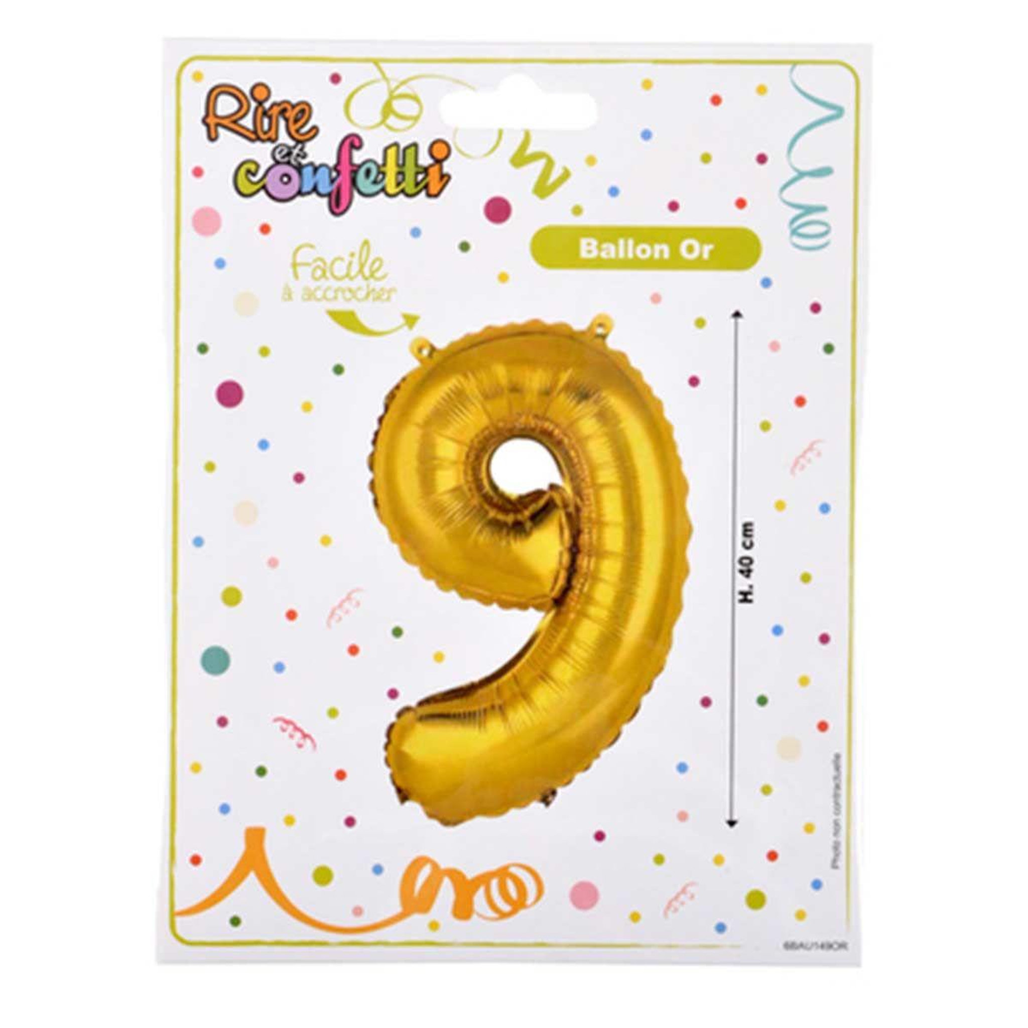 Voir la diapositive 2 : HOMEA Ballon Gonflable Métallisé  Chiffre 9  40cm Or