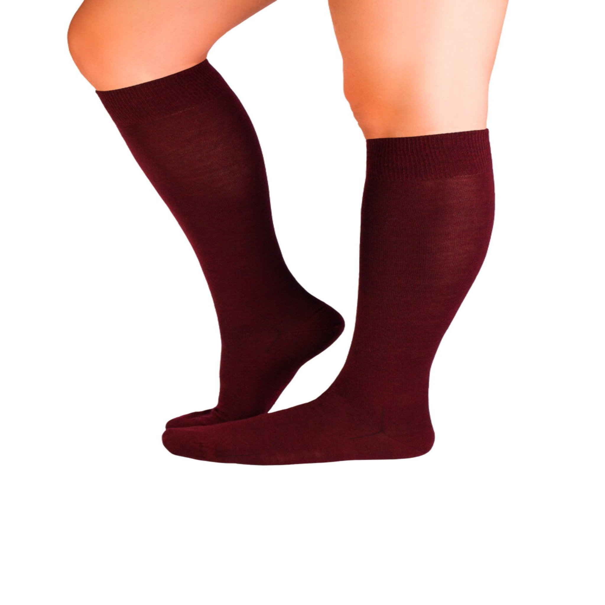 Voir la diapositive 2 : PIRIN HILL Chaussettes haut-mollet laine mérinos & coton bordeaux