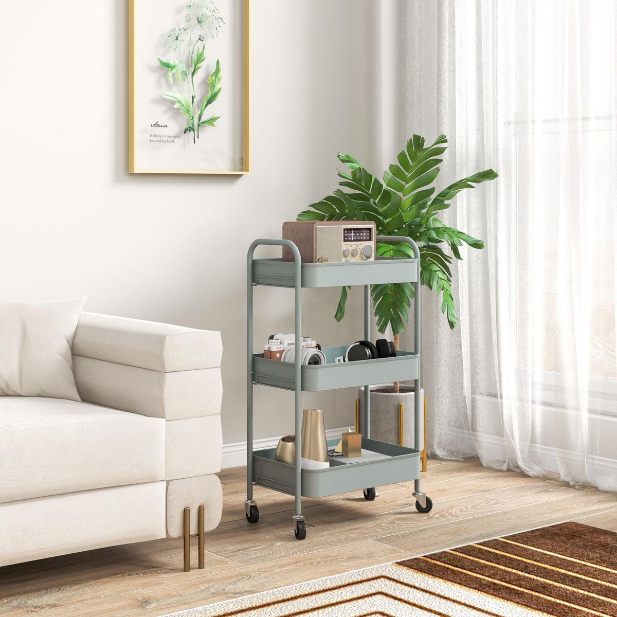 HOMCOM Desserte de cuisine style néo-rétro - 3 étagères - acier