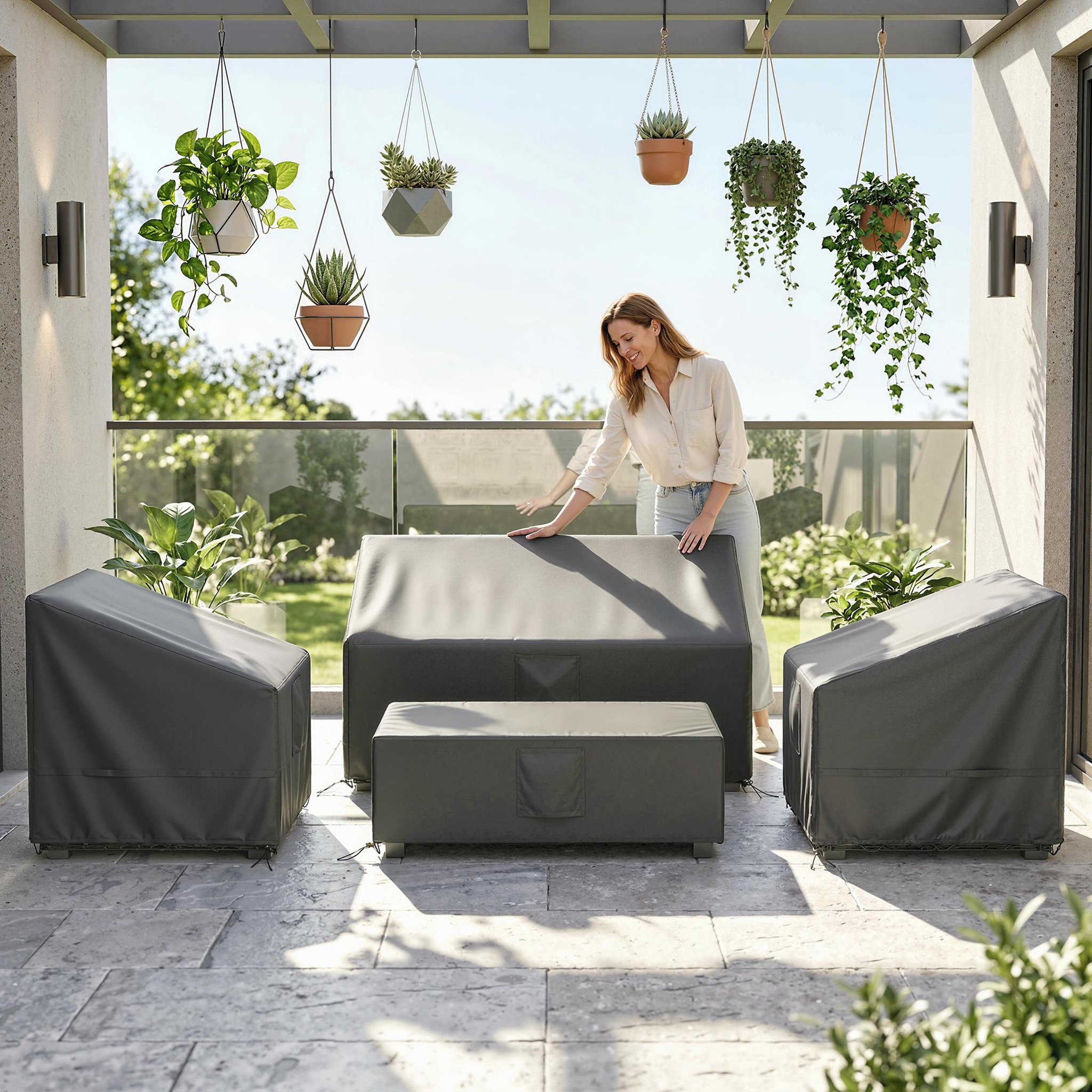 Voir la diapositive 2 : OUTSUNNY Ensemble de 4 housses salon de jardin imperméable tissu oxford noir