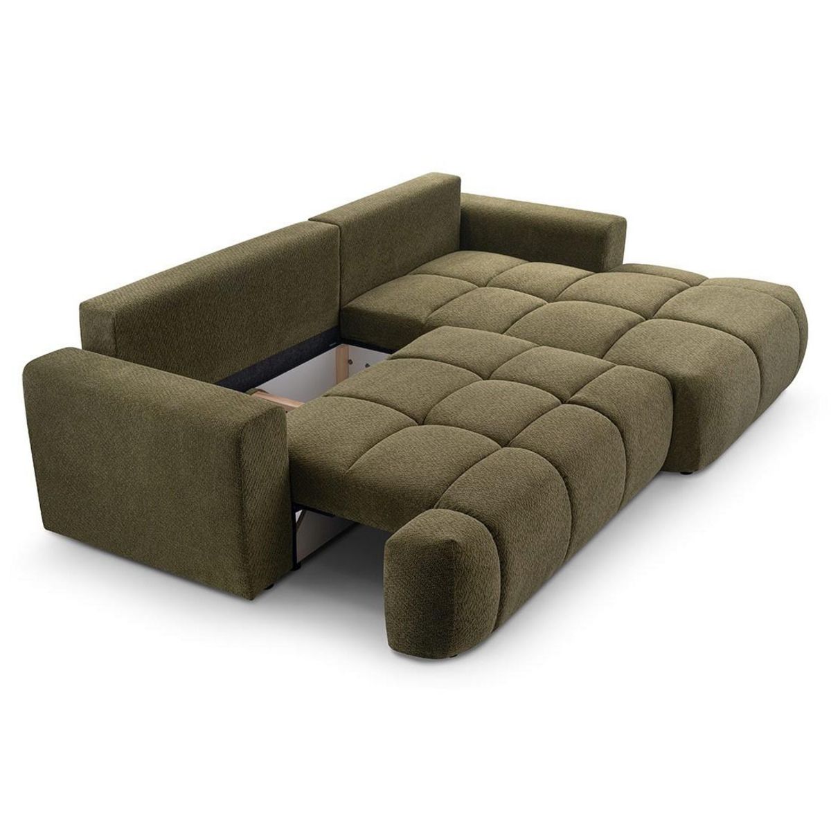 BEST MOBILIER Leonie - canapé d'angle droit 4 places convertible avec coffre en velours texturé