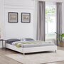 IDIMEX Lit double futon NIZZA en synthétique gris avec sommier queen size 160 x 200 cm couchage 2 places/2 personnes, pieds en métal blanc