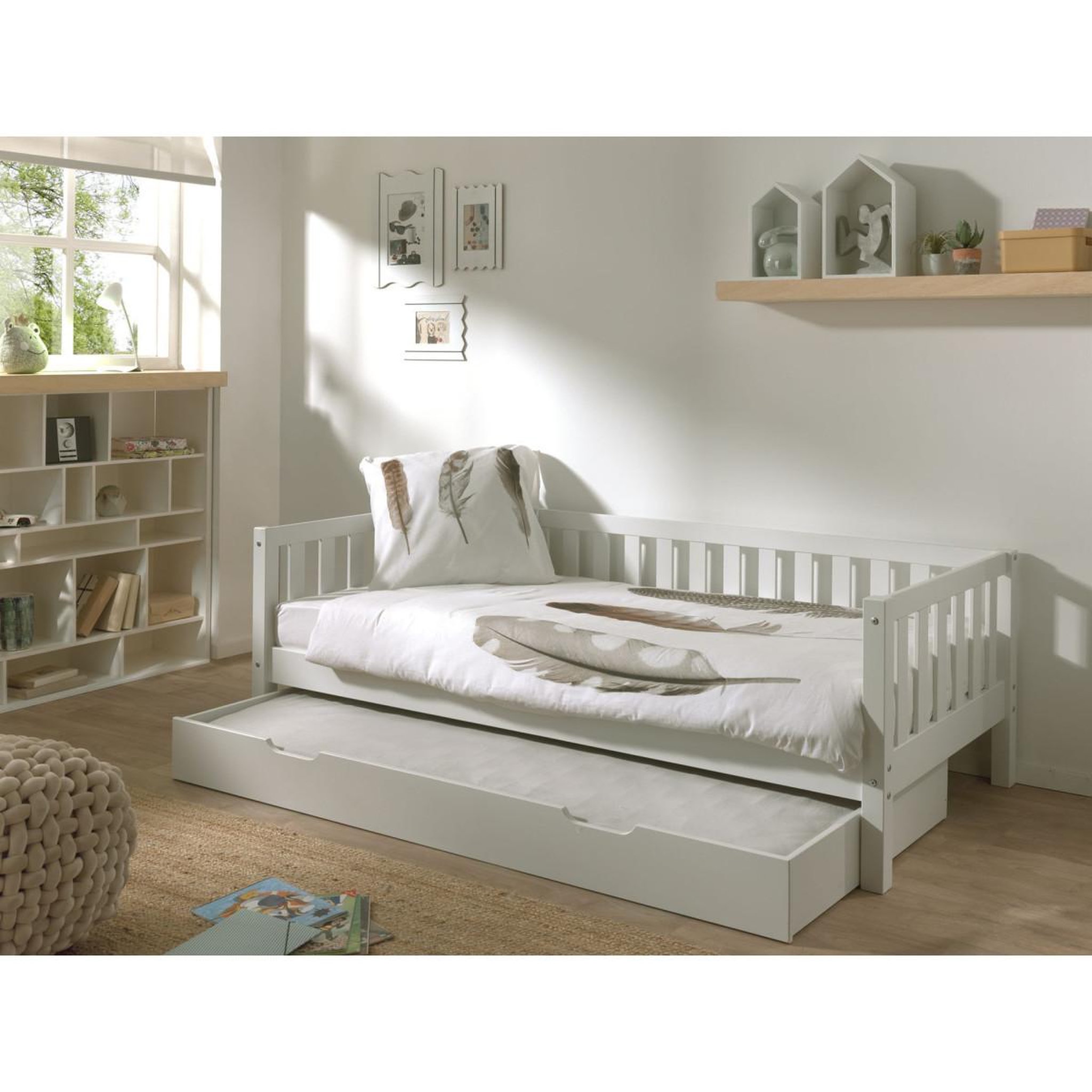 Voir la diapositive 3 : Paris Prix Pack - lit capitaine enfant & tiroir  fritz  90x200cm blanc